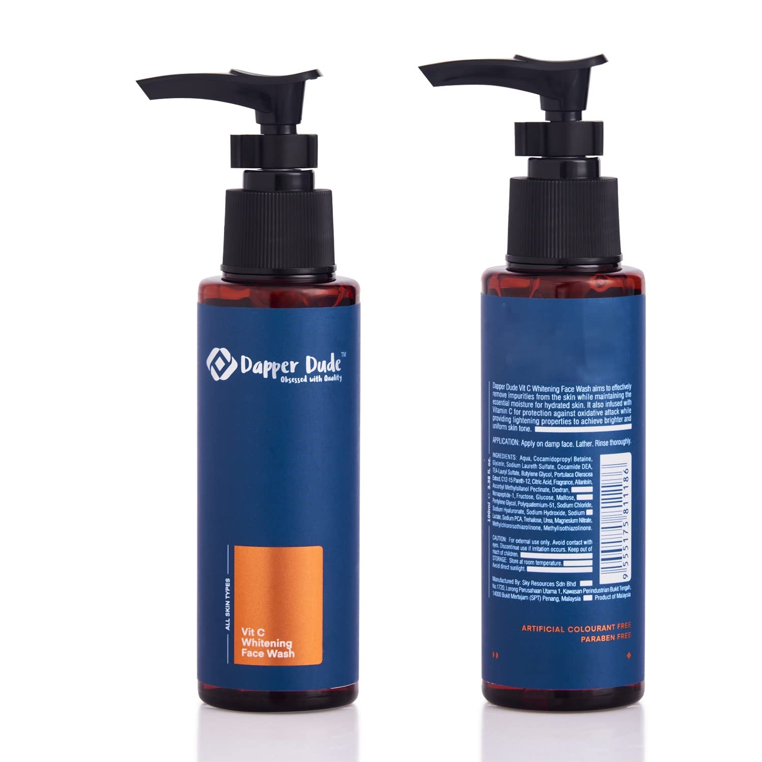 Dapper Dude Vitamin C Brightening Face Wash for Men - All Skin Types, Fights Acne & Pimples, Skin Whitening & Brightening, Oil & Dirt Control, Anti-Pollution - Pack of 2 | Daily Cleansing for Glowing Skin & Healthy Complexion