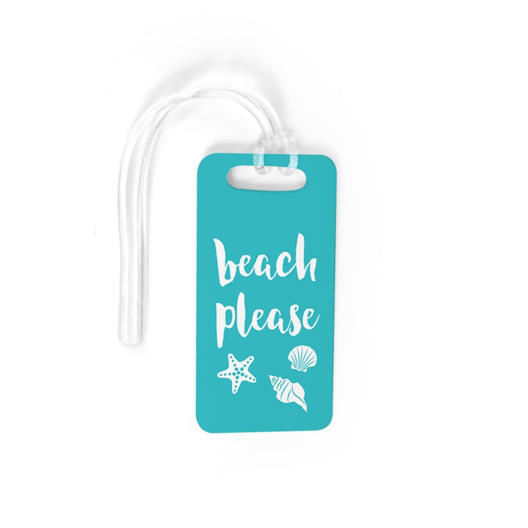 Custom Beach Please Luggage Tag - Small Teal Bag Tag with Personal Info on Back - Perfect for Travel, Vacation & Suitcase Identification