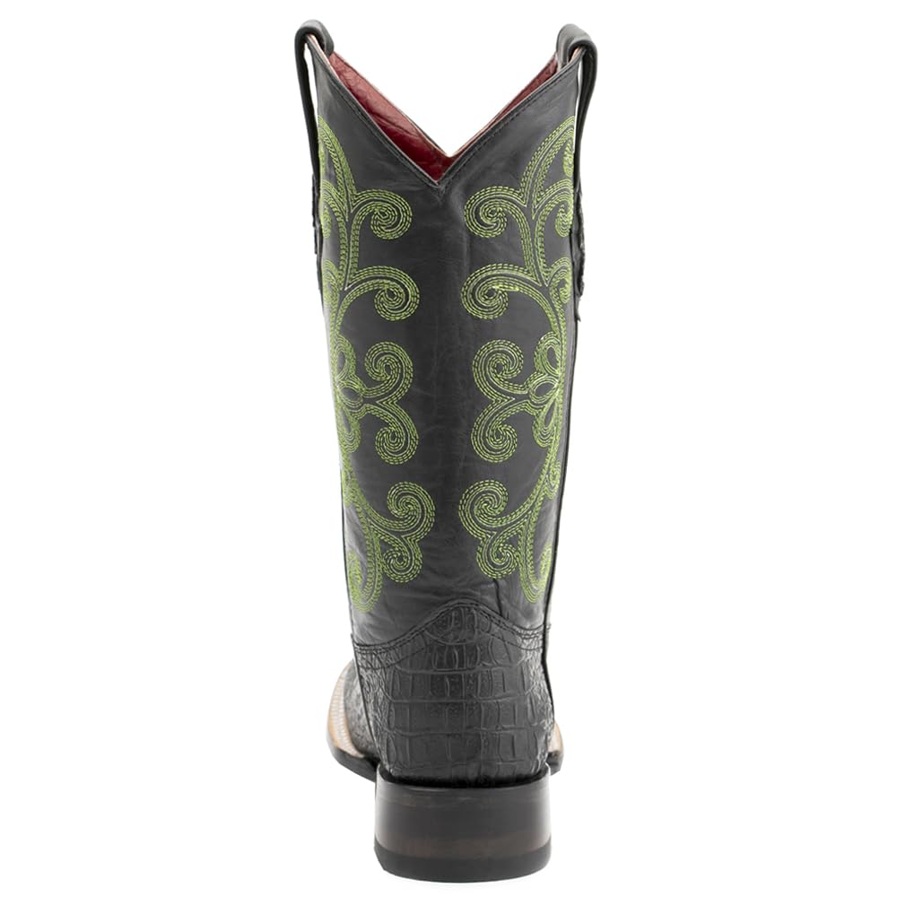 Women's Stampede Crocodile Embroidered Square Toe Dress Boots - Mid Calf Low Heel (1-2