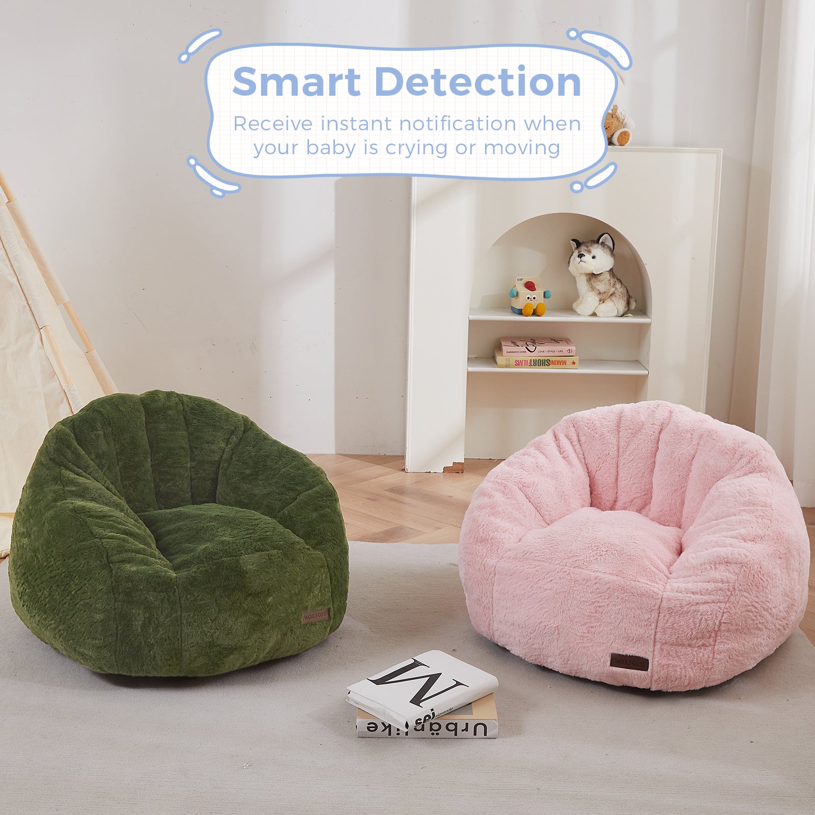 MAXYOYO Kids Bean Bag Chair - Shell Shaped Bean Bag Couch for Boys & Girls, Green - Perfect for Playrooms, Bedrooms & Reading Nooks