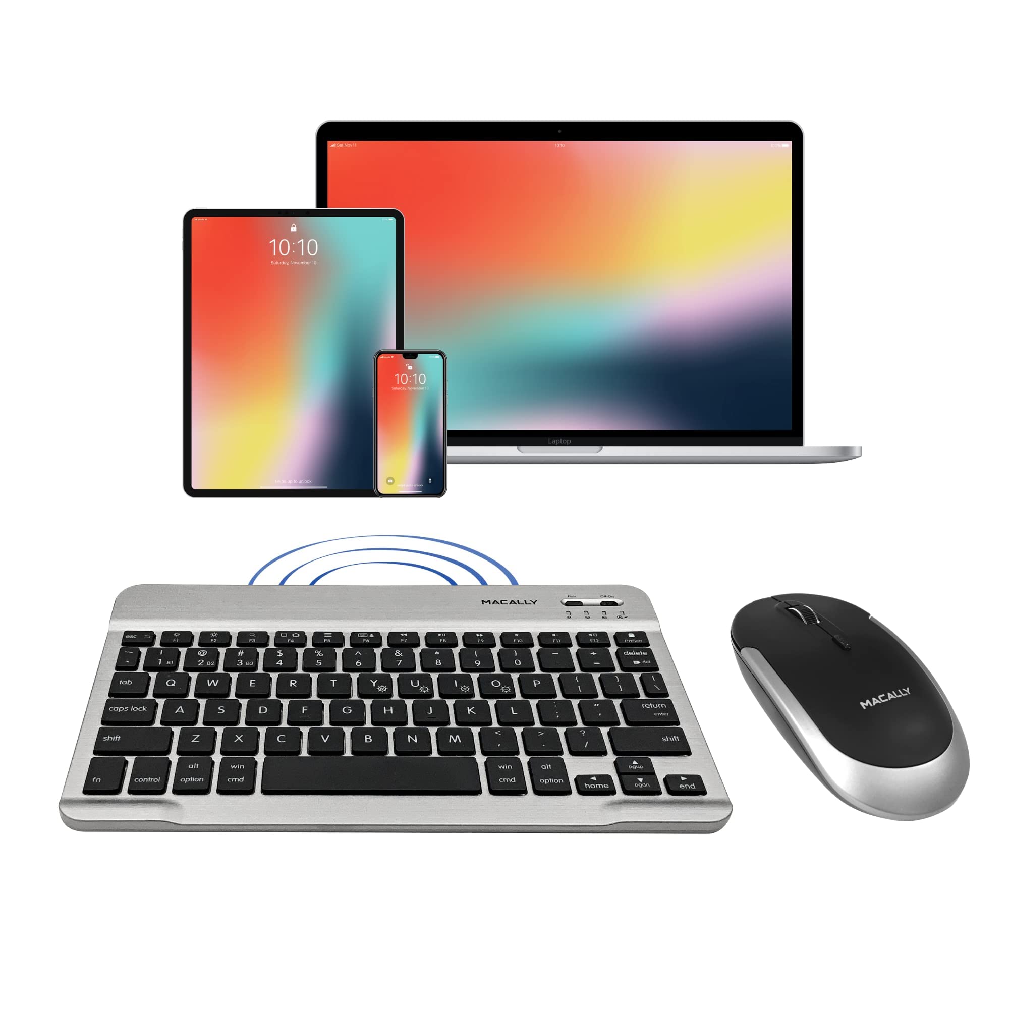 Macally Backlit Bluetooth Keyboard and Wireless Mouse Combo - Ergonomic, Rechargeable for Mac & PC - Perfect for Home Office, Gaming & Productivity