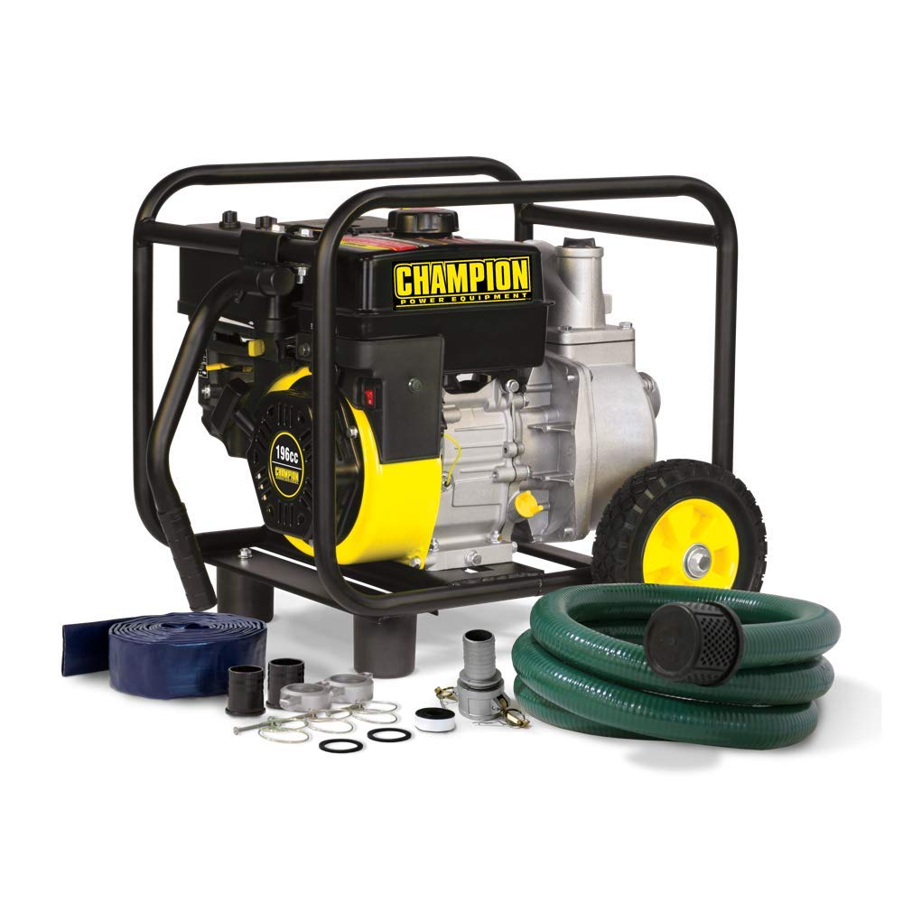 Champion 2-Inch Gas-Powered Water Transfer Pump with Hose & Wheels - Portable Semi-Trash Pump for Flooding, Construction, Irrigation & Pool Draining