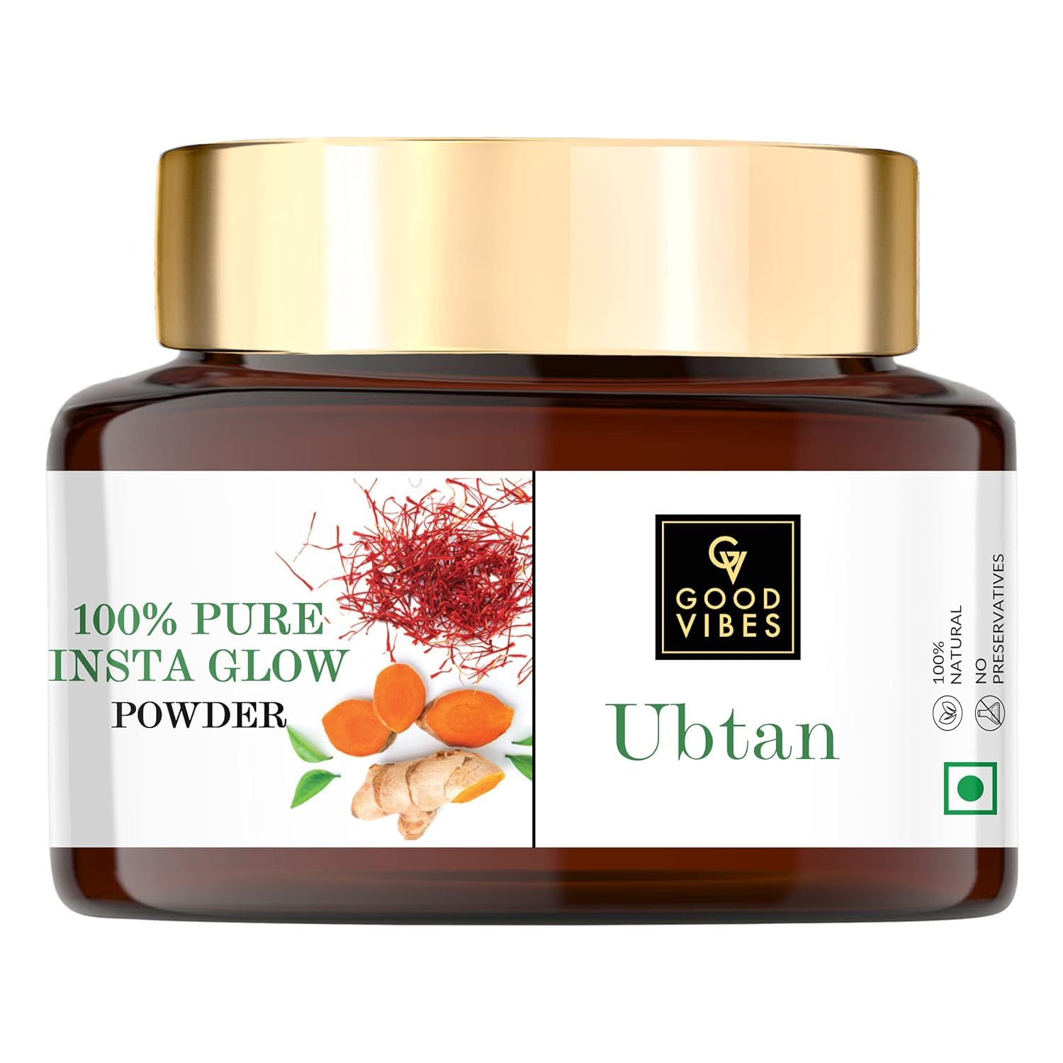 Good Vibes Ubtan 100% Pure Insta Glow Powder - 150g | Turmeric & Saffron Infused Detoxifying Face Pack for All Skin Types | Brightening, Cleansing & Exfoliating | Paraben, Sulfate & Mineral Oil Free | Perfect for Daily Skincare Routine & Bridal Glow Prep