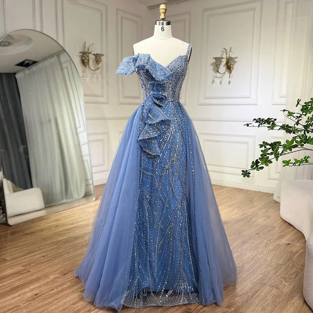 Serene Hill Golden Mermaid Evening Dress with Skirt - Women's Luxury Grey Beaded Spaghetti Strap Party Gown for Prom, Wedding & Formal Events 2025 LA72341