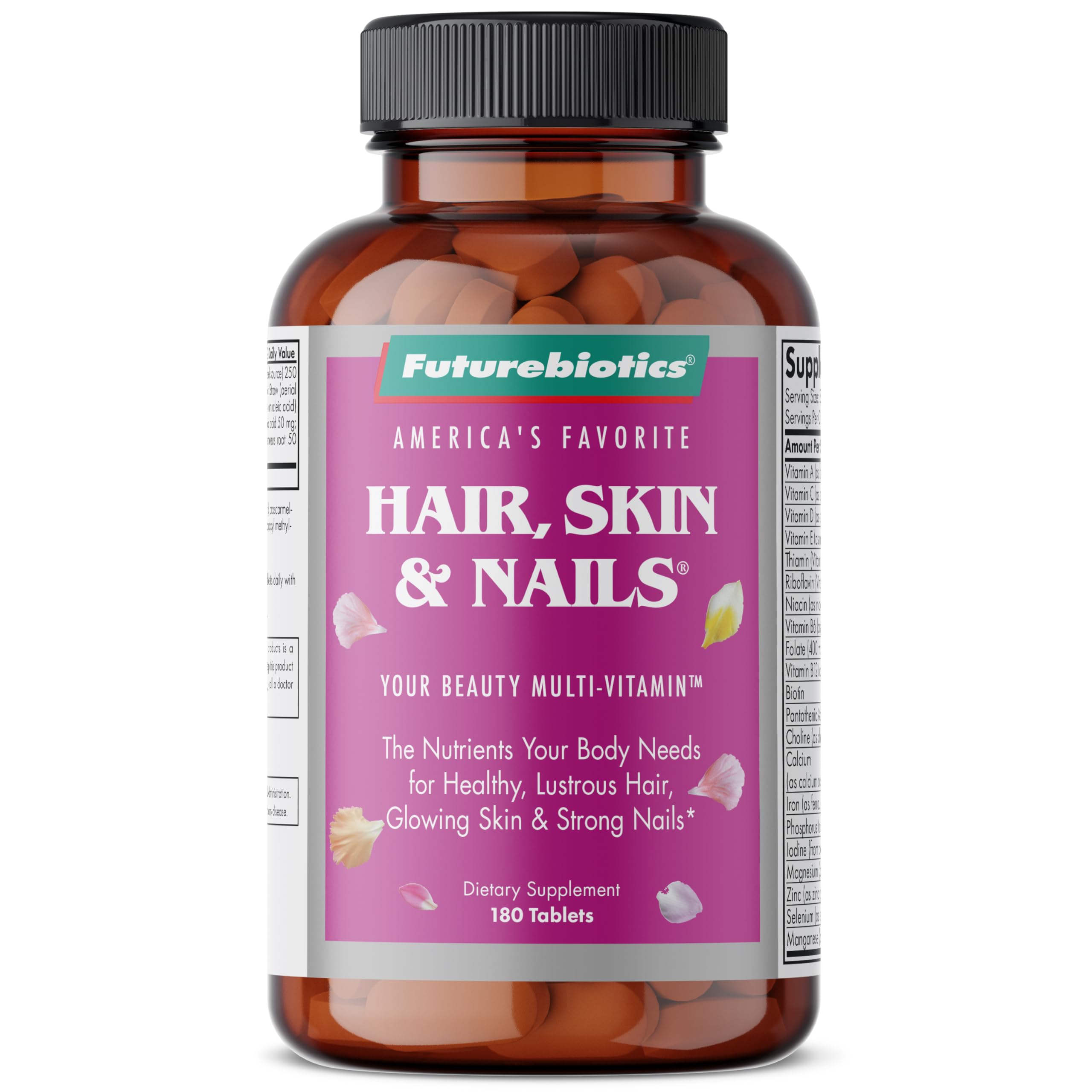 Futurebiotics Hair, Skin & Nails Beauty Multivitamin with Biotin - 180 Tablets for Stronger Hair Growth, Healthy Nails & Glowing Skin | Daily Beauty Supplement for Women & Men | Perfect for Hair Care Routine & Nail Strength