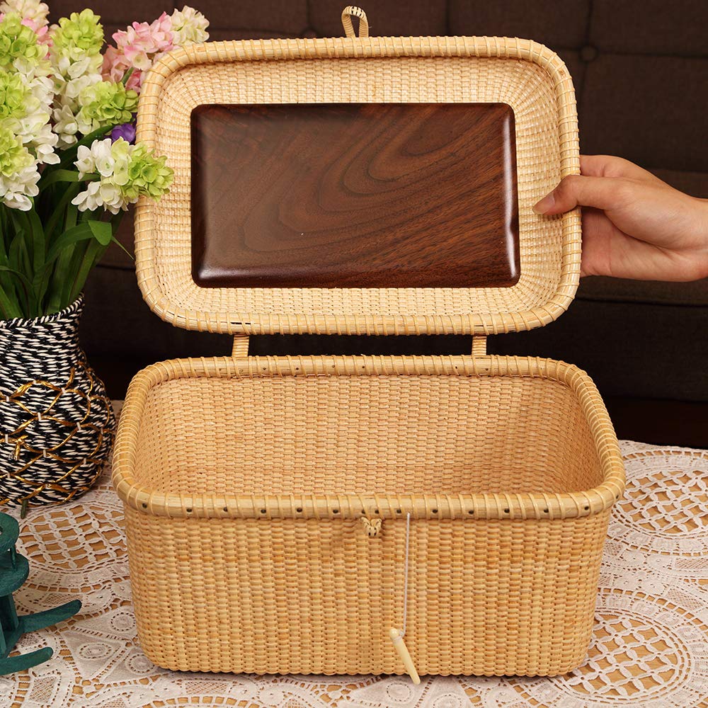Nantucket Woven Rattan Storage Basket Set with Lid - Handwoven Tea & Fruit Basket, Home Organizer for Shelves, Desktops, and Kitchen | Perfect for Farmhouse Decor, Picnics, and Gift Packaging