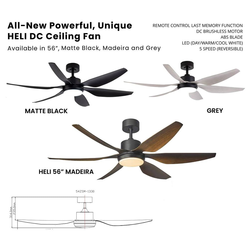 Fanco Heli 56 DC Ceiling Fan with Remote Control - Ultra Quiet, Energy Efficient Modern Ceiling Fan for Bedroom, Living Room & Office - Perfect for Home Cooling and Air Circulation
