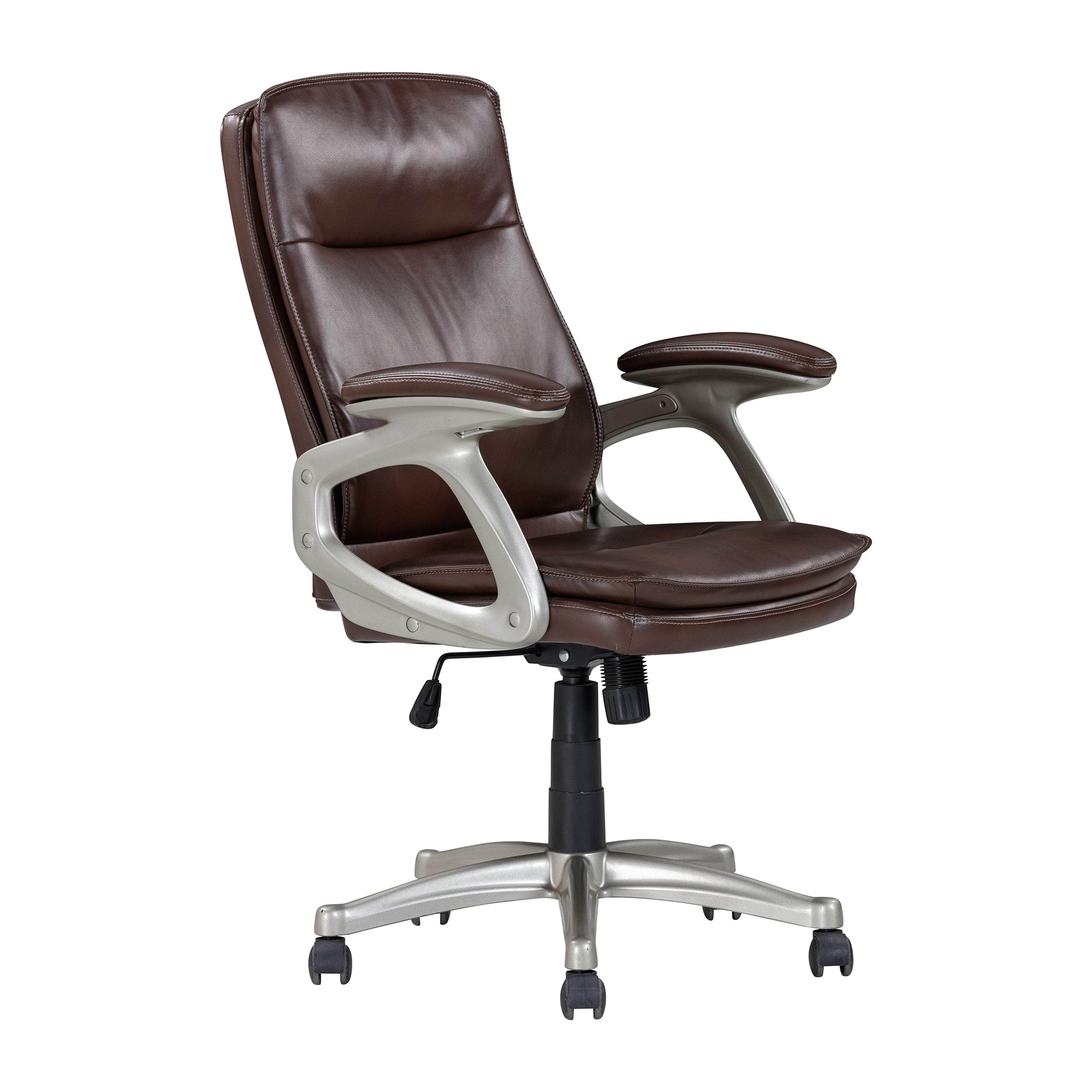 Sealy Hugo Brown Faux Leather Swivel Mid Back Office Chair - Ergonomic Desk Chair for Home & Office Workspace