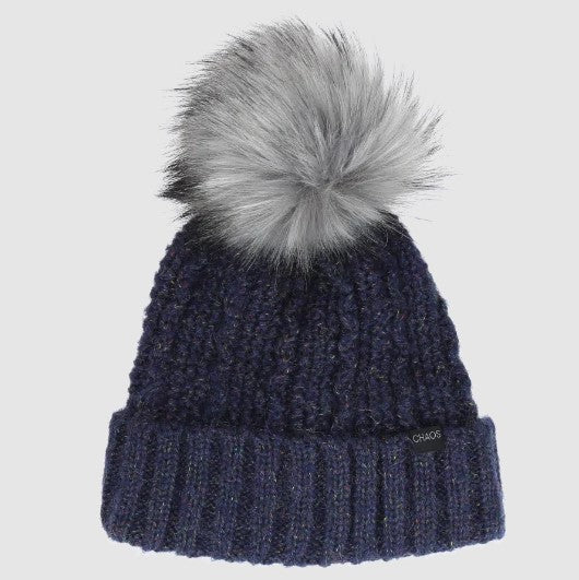 Aria Pom Beanie Navy - Soft Winter Hat for Women & Men - Cozy Knit Beanie with Faux Fur Pom - Perfect for Cold Weather, Outdoor Activities & Casual Style