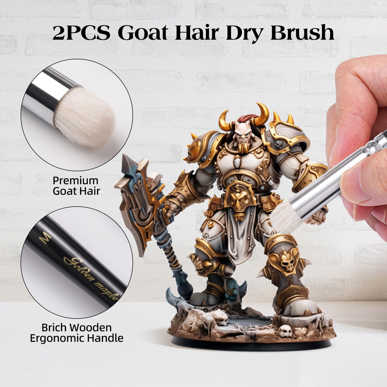Kolinsky Sable Miniature Paint Brushes Set - 7pcs Golden Maple Fine Detail Brushes for Acrylic, Watercolor & Mini Paints | Professional Drybrushing & Detailing Tools for Artists, Model Painting & Miniature Art (Black)