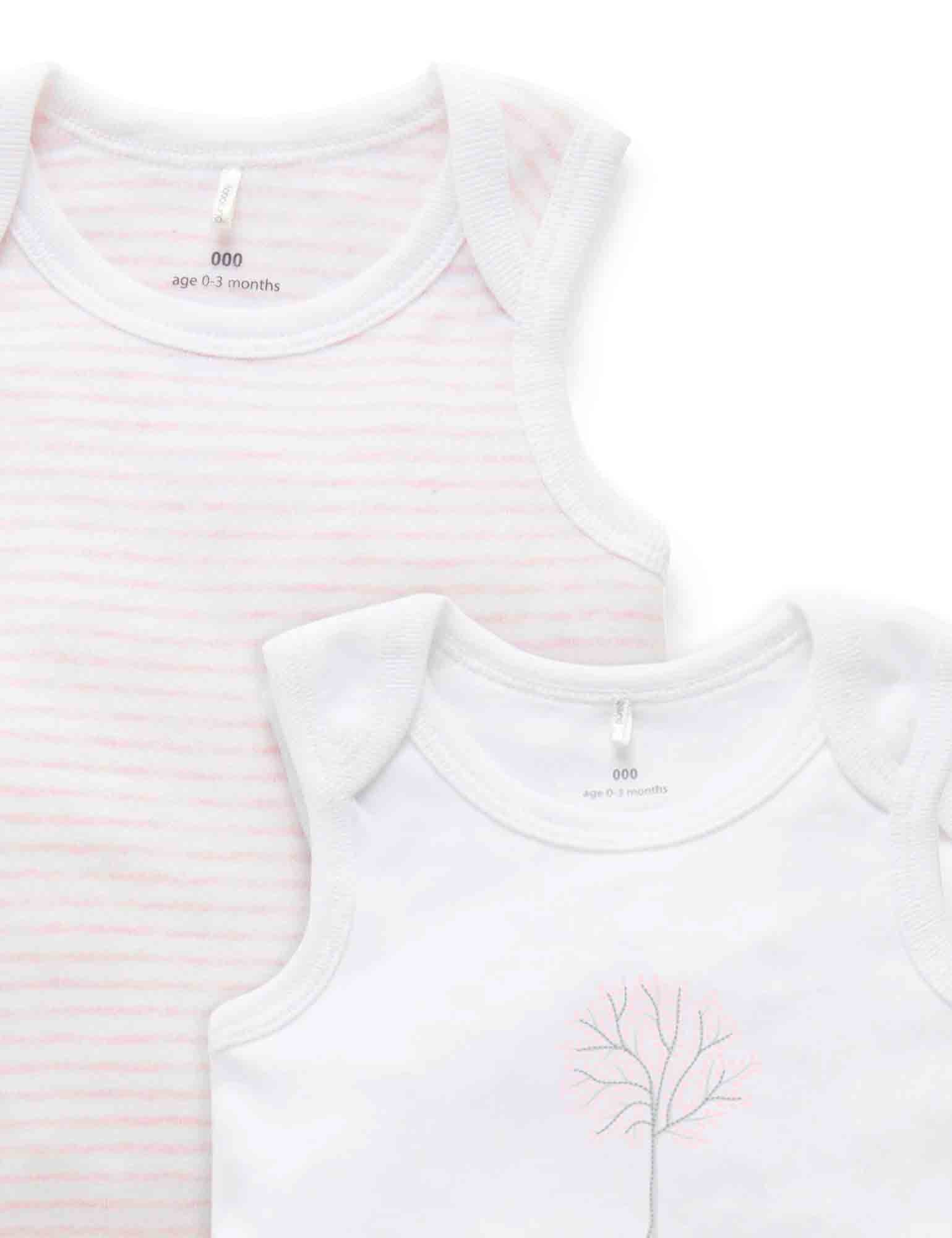 Purebaby Organic Cotton Baby Bodysuit 2-Pack - White & Pale Pink Striped Onesies for Newborns | Soft, Breathable Onesies for Daycare & Playtime