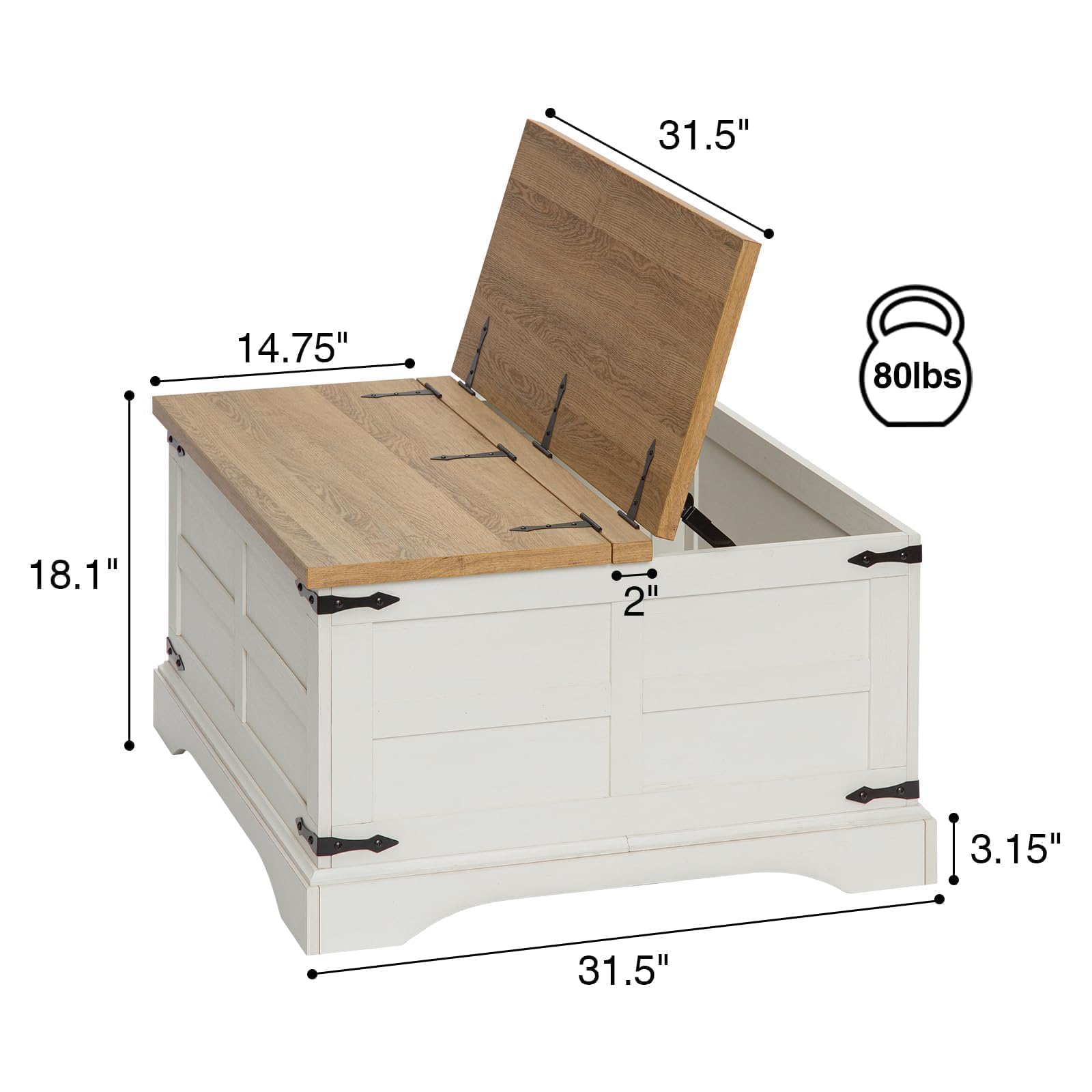 Rustic Farmhouse Coffee Table with Hinged Lift Top & Hidden Storage - Solid Wood Square Center Table for Living Room, Home Office - Antique White Finish | Perfect for Small Spaces, Family Gatherings & Cozy Home Decor