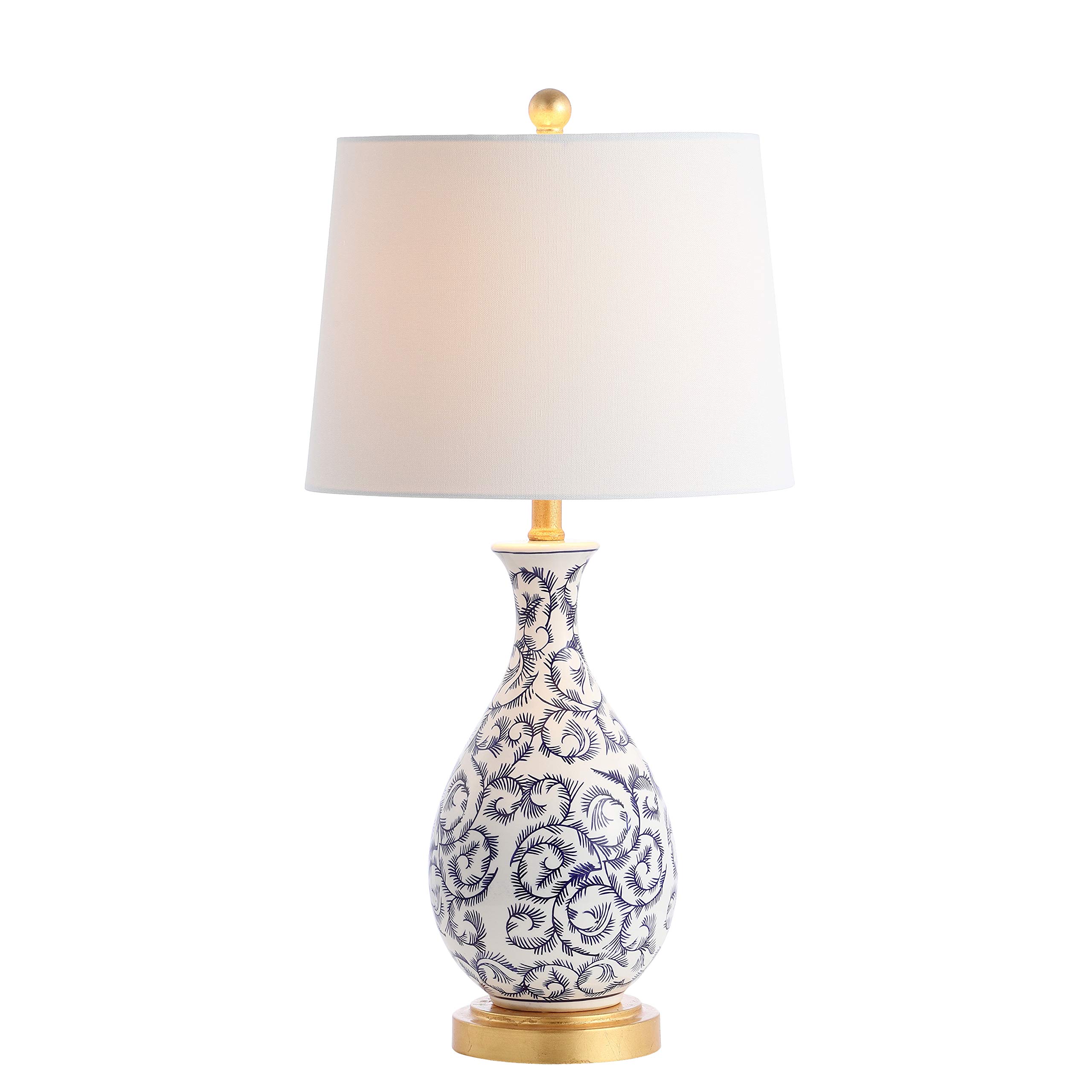 SAFAVIEH Avi Scroll 28-inch Table Lamp Set of 2 - Blue & White Modern LED Desk Lamp for Bedroom, Living Room, Home Office & Nightstand - Energy Efficient Lighting with Included LED Bulbs for Cozy Ambience & Task Lighting