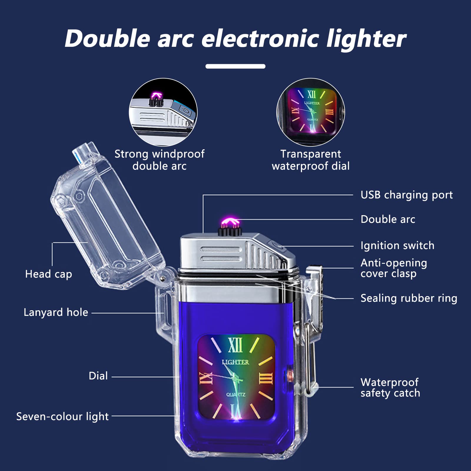 SKRFIRE Arc Electric Lighter - USB Rechargeable, Waterproof & Windproof Plasma Lighter for Outdoor Use - Perfect for Candles, Camping, BBQ, Fireworks & More (Blue)