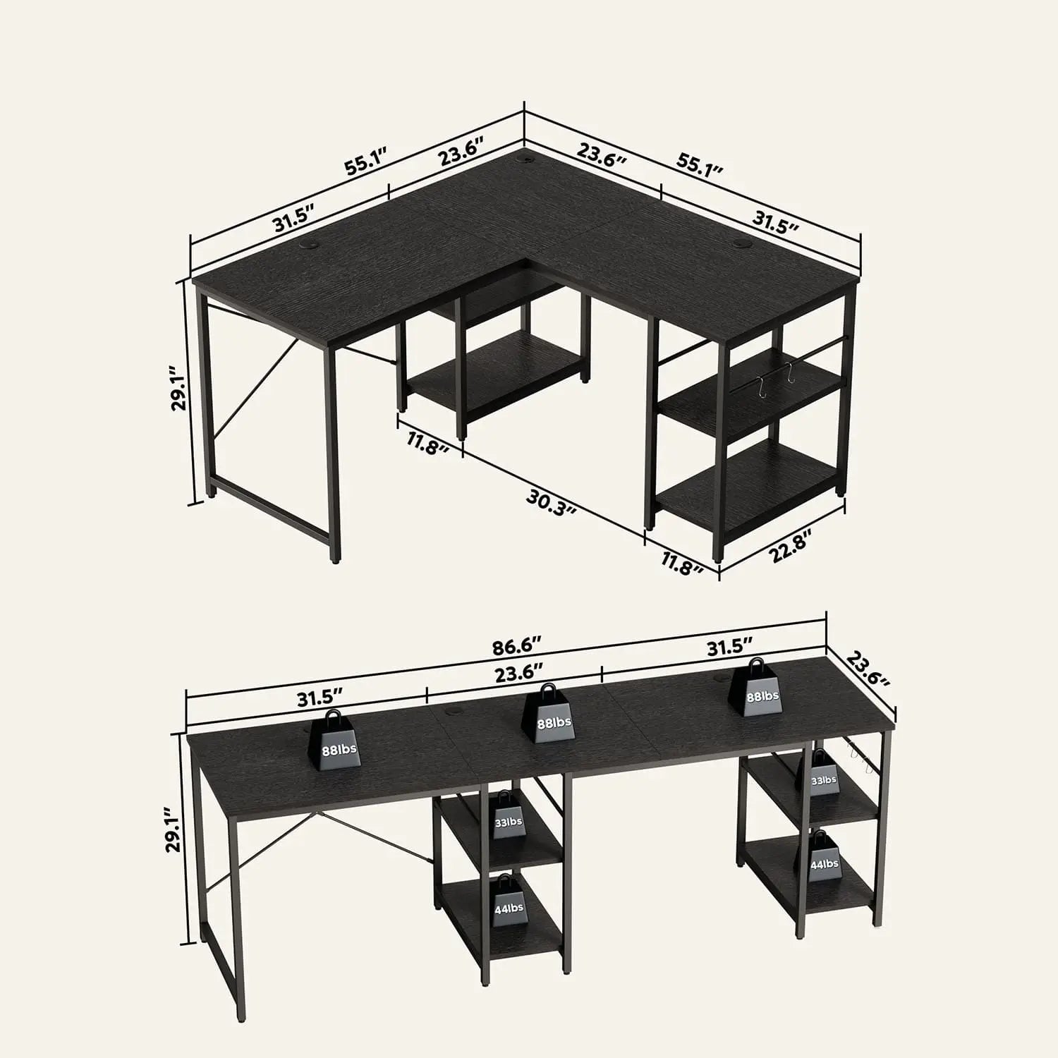 Bestier 86 Inch L-Shaped Computer Desk for Two - Home Office Gaming & Workstation with Large Workspace - Perfect for Couples, Roommates & Small Spaces