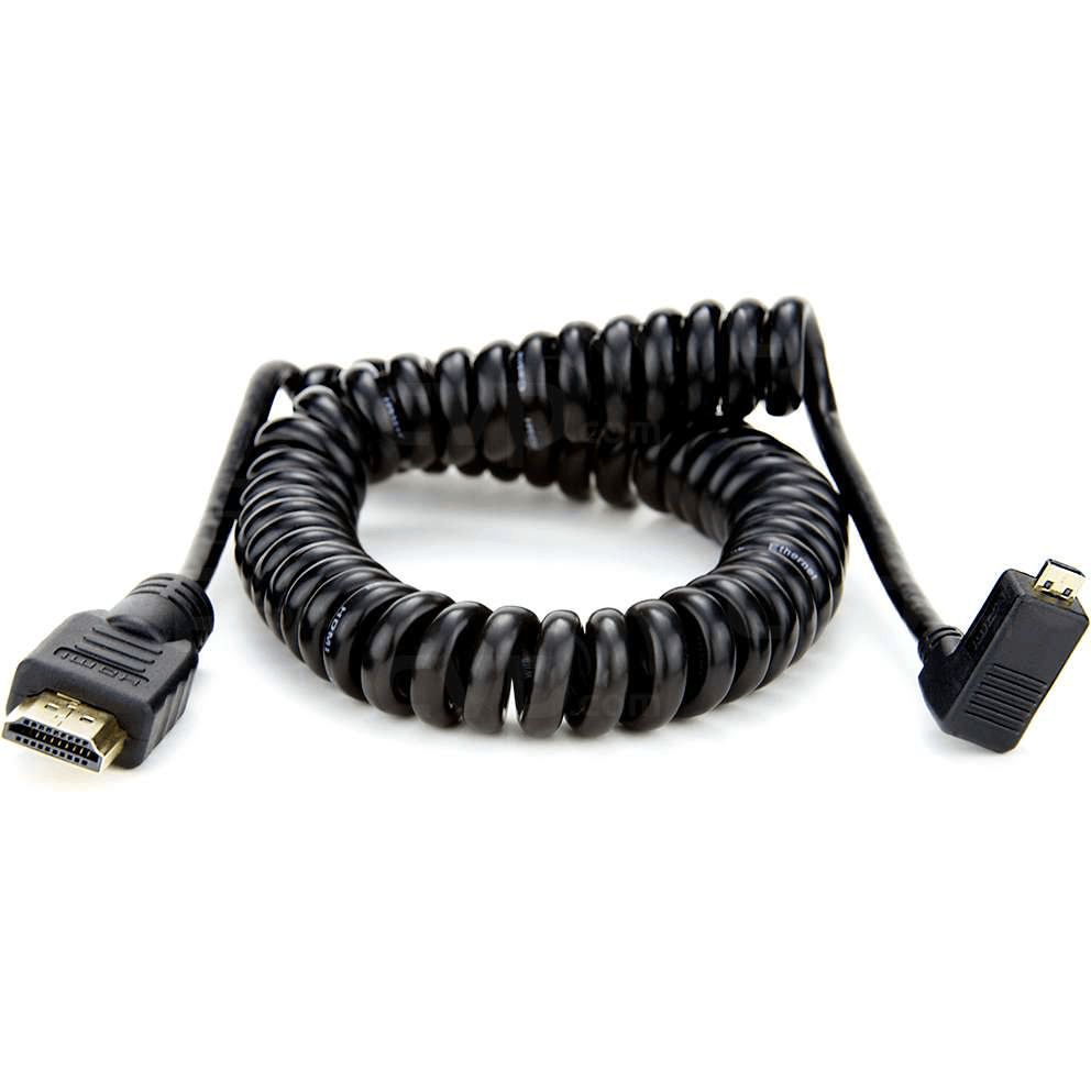 Atomos ATOMCAB013 Coiled Right Angle Micro HDMI to Full HDMI Cable (50cm/65cm) - Perfect for DSLR Cameras, Monitors & Video Recording Equipment