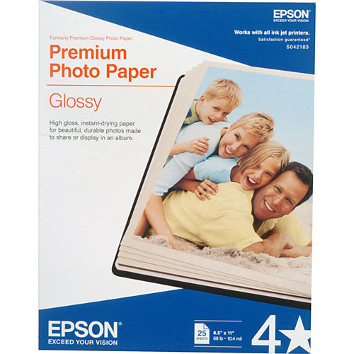Epson Premium Photo Glossy Paper 8.5x11 Inches - 25 Sheets Pack for High-Quality Photo Printing, Scrapbooking & Home Decor