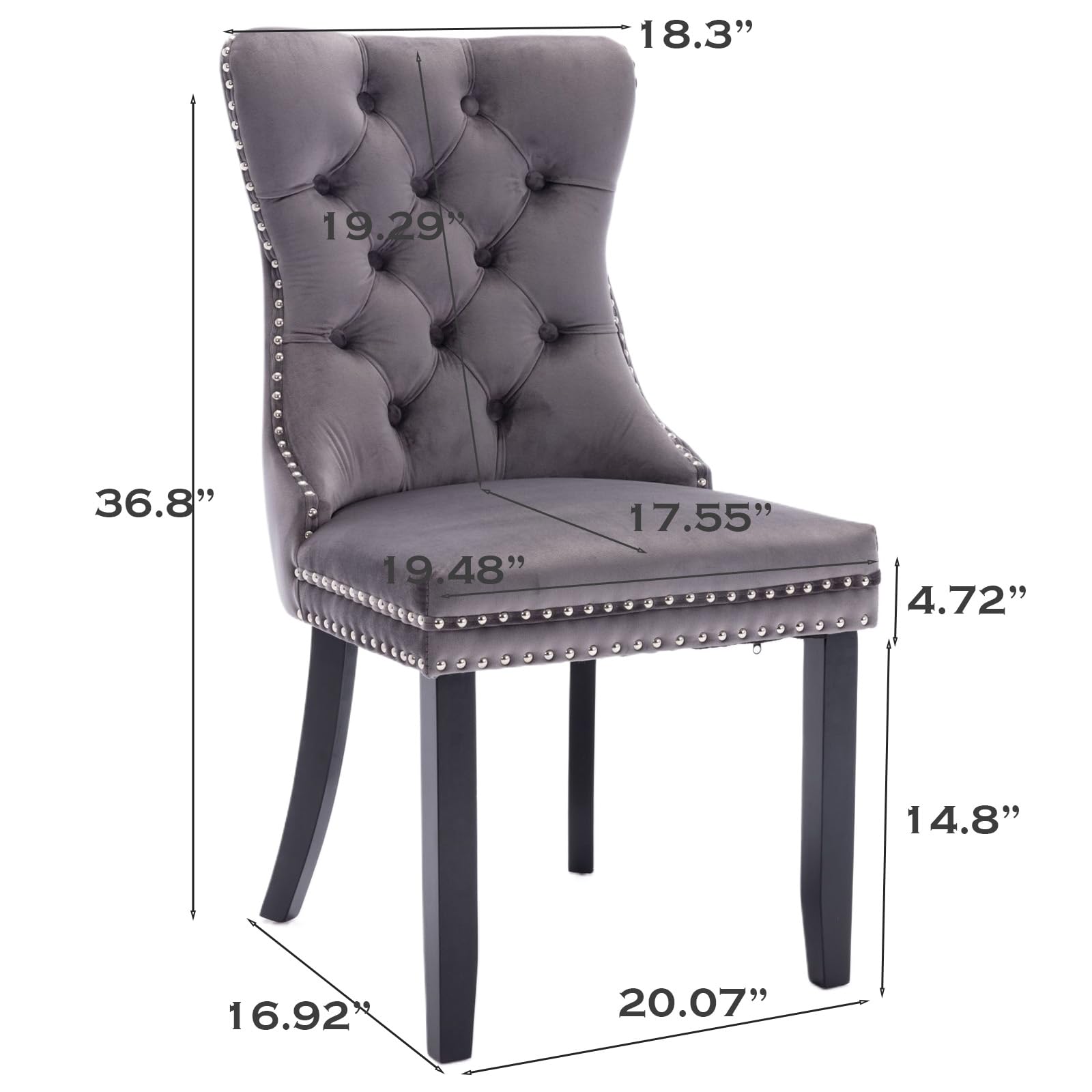 SoarFlash 6-Piece Velvet Dining Chairs Set - Modern Upholstered Tufted High Back Side Chairs with Button Back Ring & Solid Wood Legs, Gray - Perfect for Dining Room, Kitchen, Restaurant and Home Decor