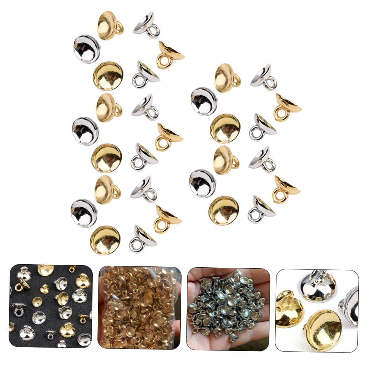 EXCEART 400pcs Gold Plated Sling Screw Accessories Kit - Pearl Buckles, Beadwork Needles, Cup Connectors & Bell Charms for Jewelry Making, DIY Crafts & Scrapbooking Projects