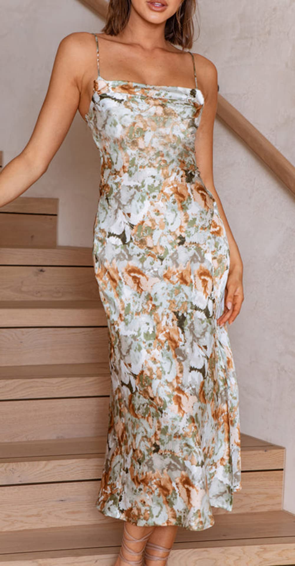 Elegant Women's Sleeveless Spaghetti Strap Satin Dress for Wedding Guest, Party & Formal Occasions - Cowl Neck Backless Midi Dress for Evening Events, Cocktail Parties & Special Celebrations