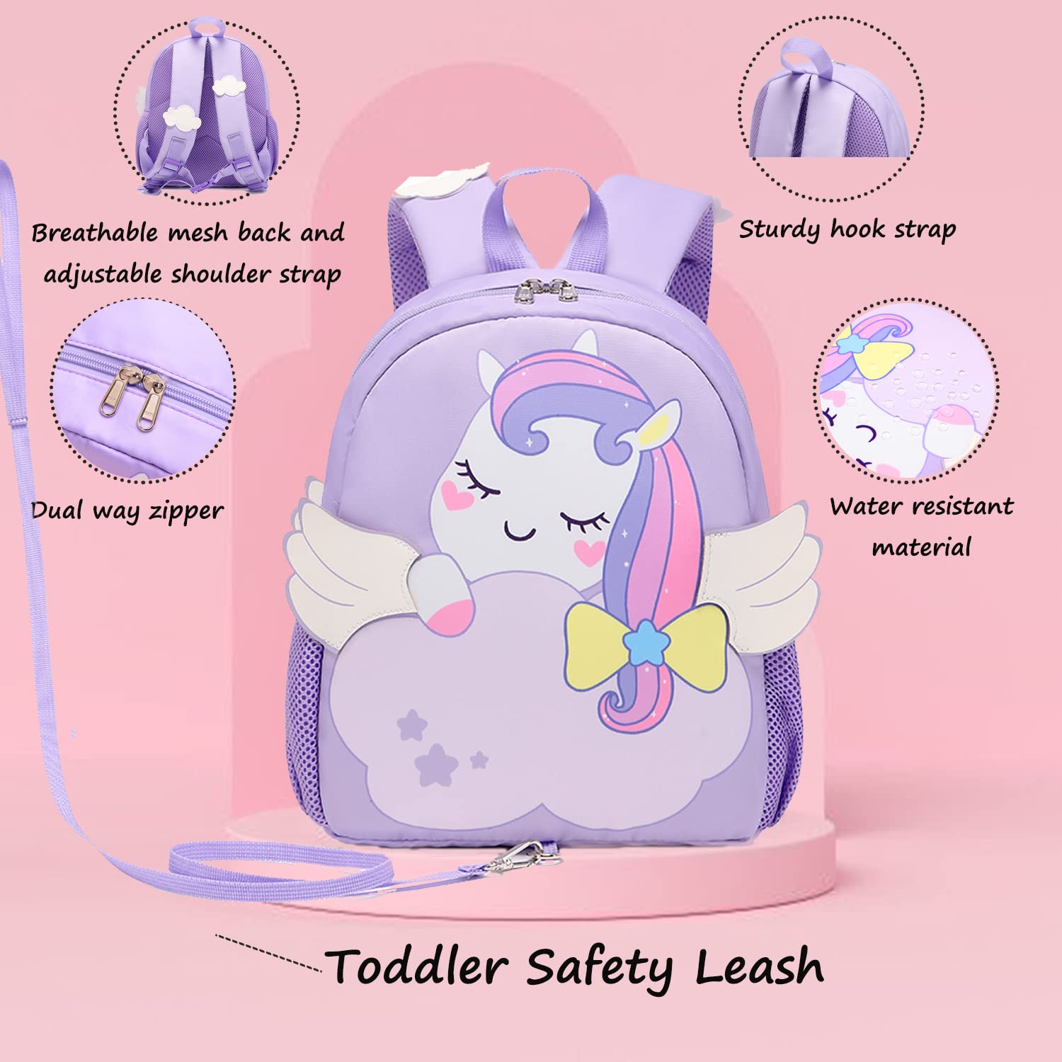 Unicorn Backpack for Girls - Cute Small Toddler Backpack for Preschool & Kindergarten - Lightweight Mini Bookbag for Kids - Perfect for School, Travel & Daycare