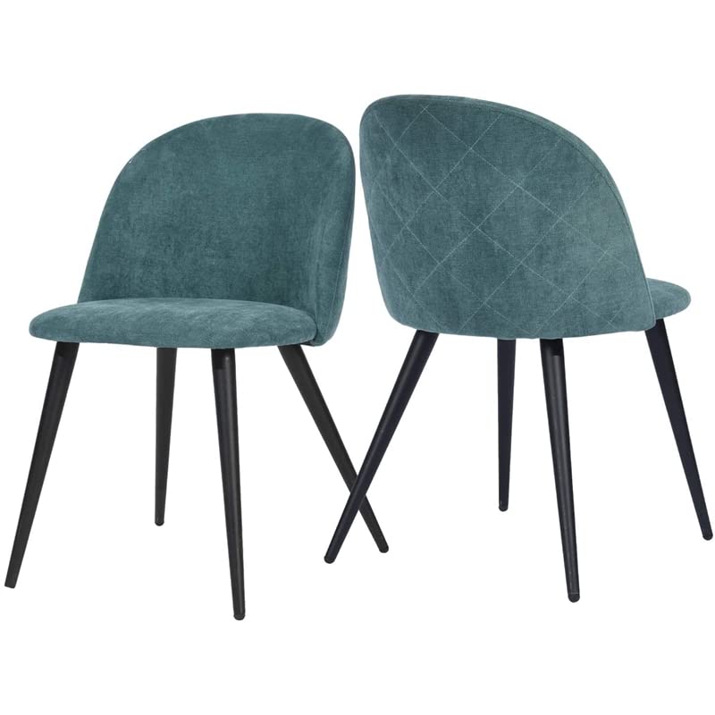 Premium Green Terry Fabric Dining Chairs - Set of 2 Upholstered Side Chairs for Kitchen, Dining Room & Breakfast Nook | CRO Decor Comfortable Seating Solution