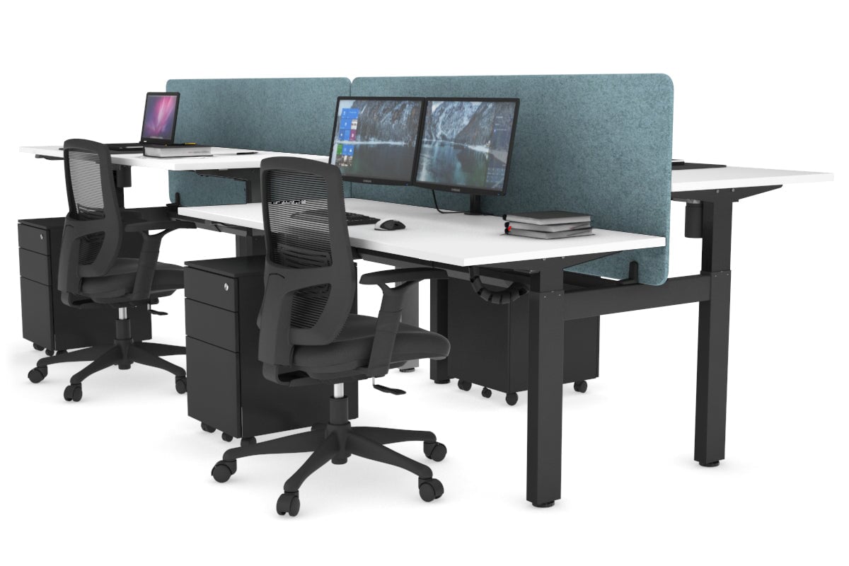 Adjustable 4-Person H Bench Workstation with Black Frame - 1600L x 700W - Perfect for Office, Workshop, or Collaborative Workspaces