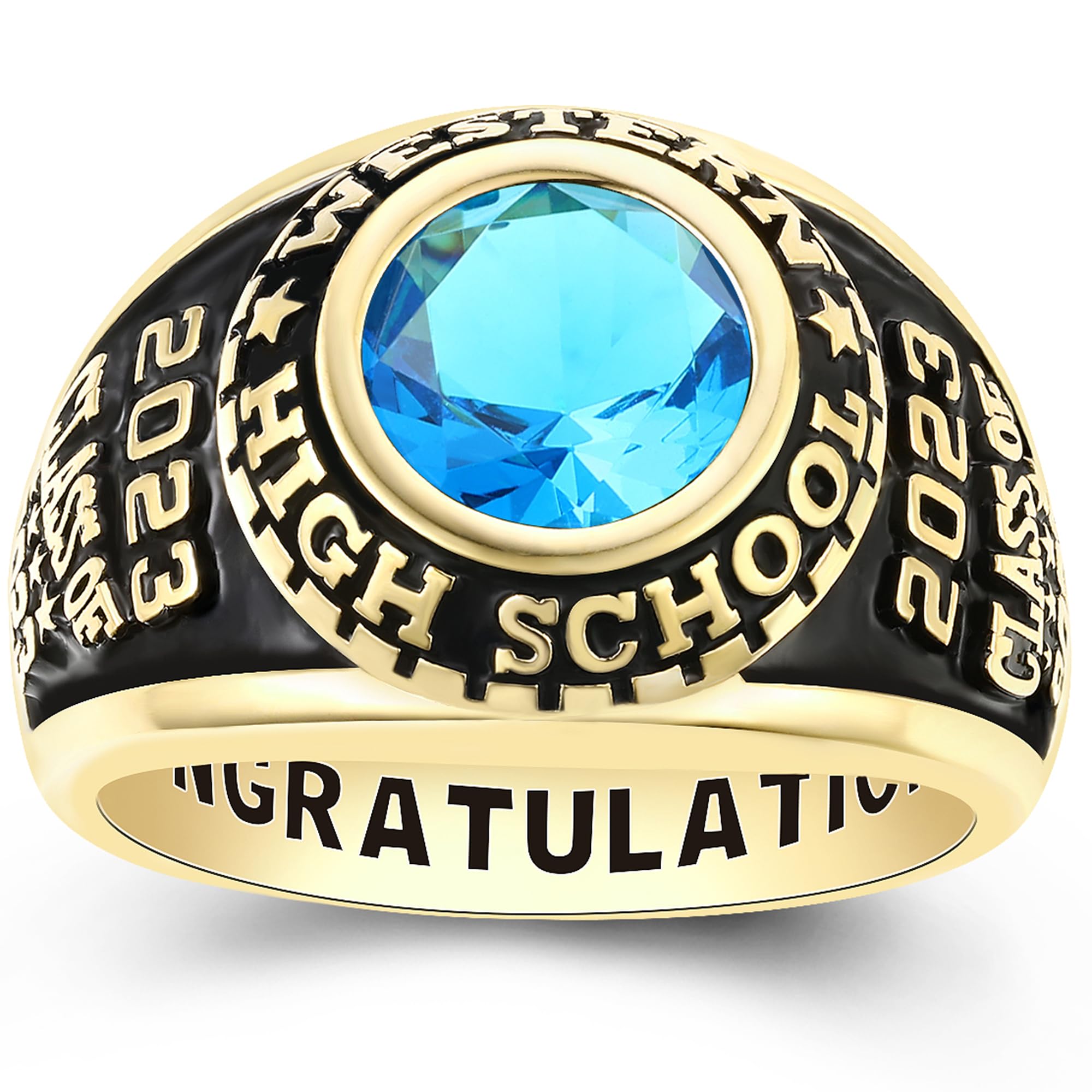 Custom Personalized Class Rings for Men & Women - Gold Plated & Sterling Silver High School & College Rings (Size 5-15) - Perfect for Graduation Gifts, Alumni Pride & Special Occasions