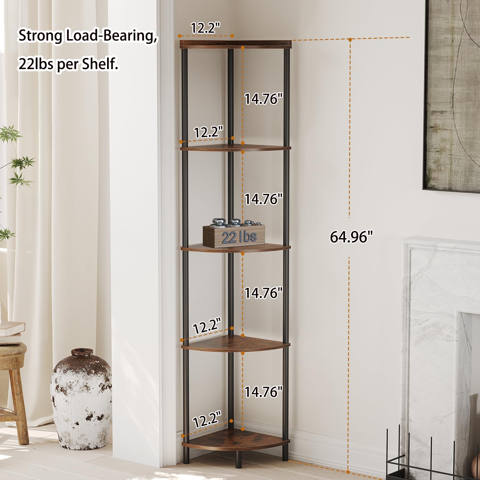 5-Tier Industrial Corner Shelf Stand - 65
