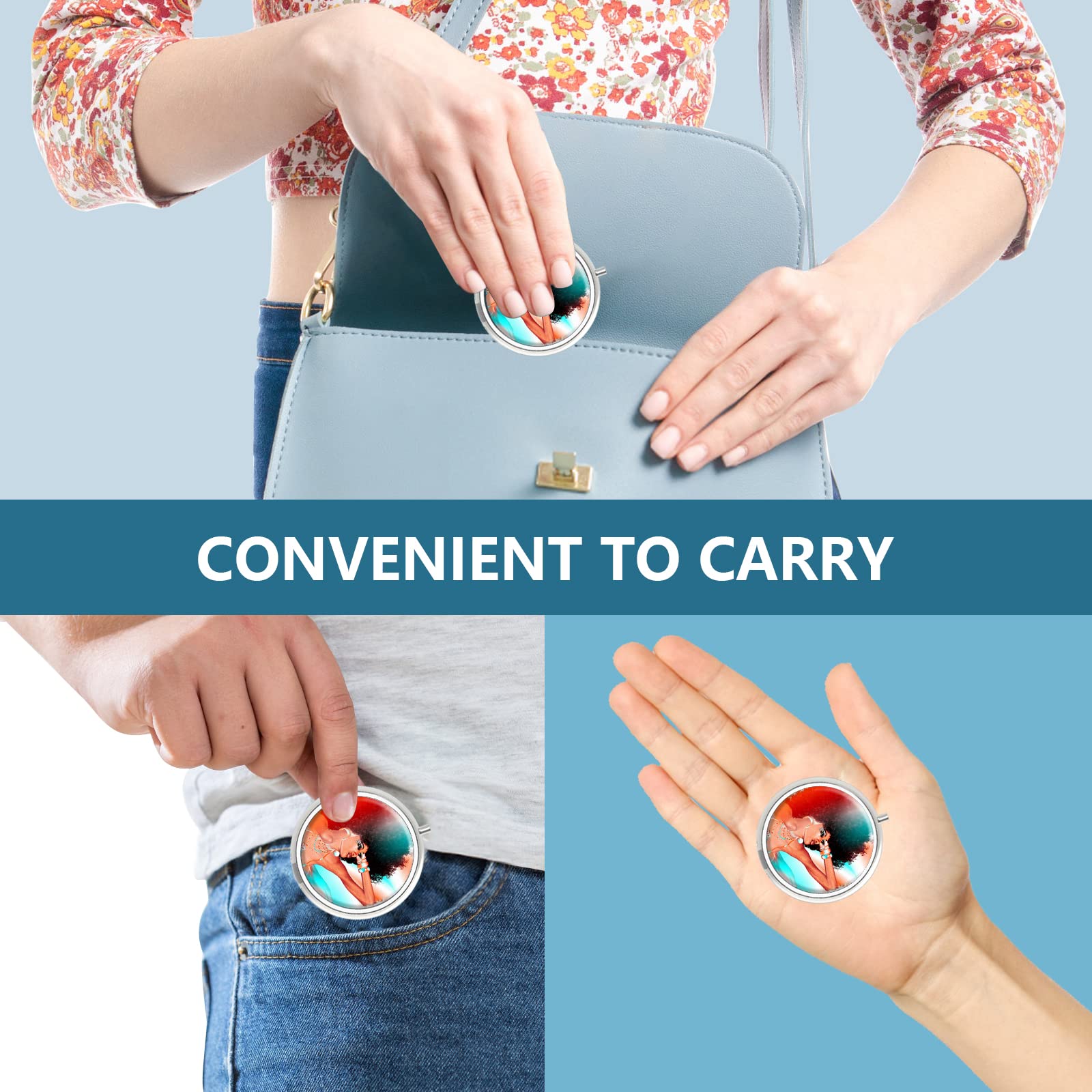 3 Compartment Pill Organizer - Portable Travel Pill Case for Pockets & Purses - Decorative Metal Vitamin Box - Perfect Gift for Seniors & Travelers - Ideal for Daily Medication, Vitamins & Supplements