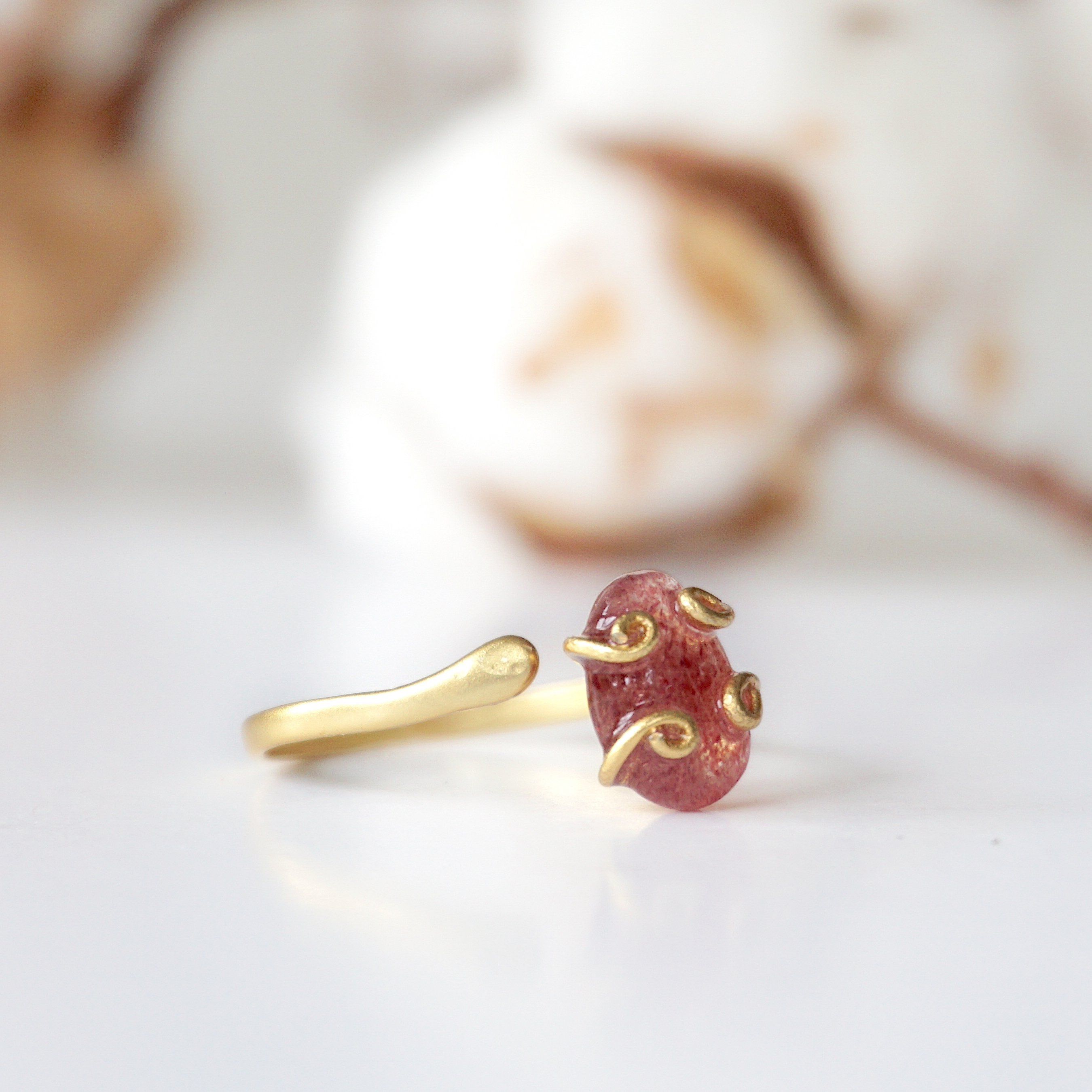 Strawberry Quartz Adjustable Ring 14k Gold Filled - Elegant Jewelry for Women, Perfect for Everyday Wear, Gifts & Special Occasions