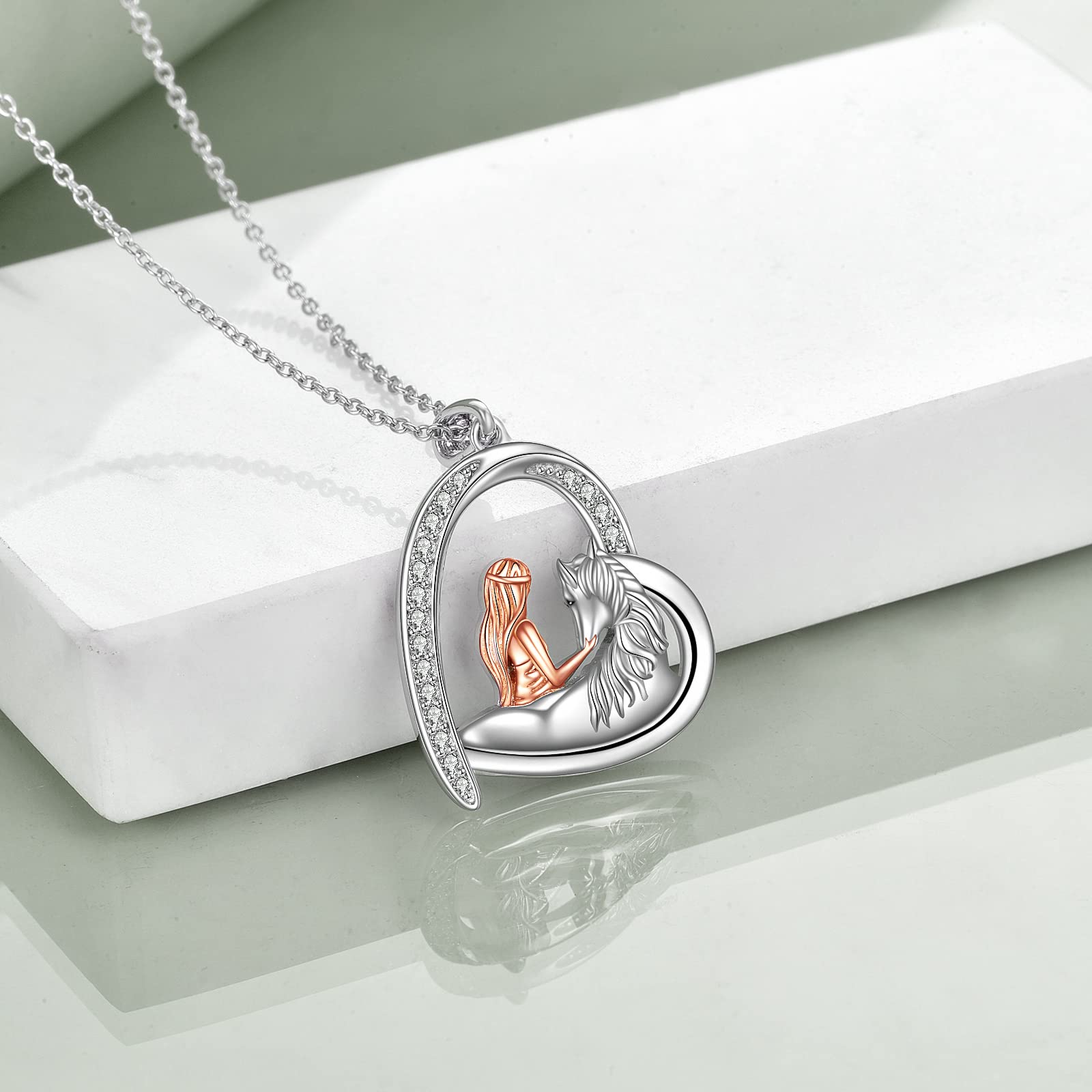 Elegant Sterling Silver Horse Pendant Necklace for Women - Heart-Shaped Horse Jewelry Gift for Equestrian Lovers | Perfect for Birthdays, Anniversaries & Special Occasions