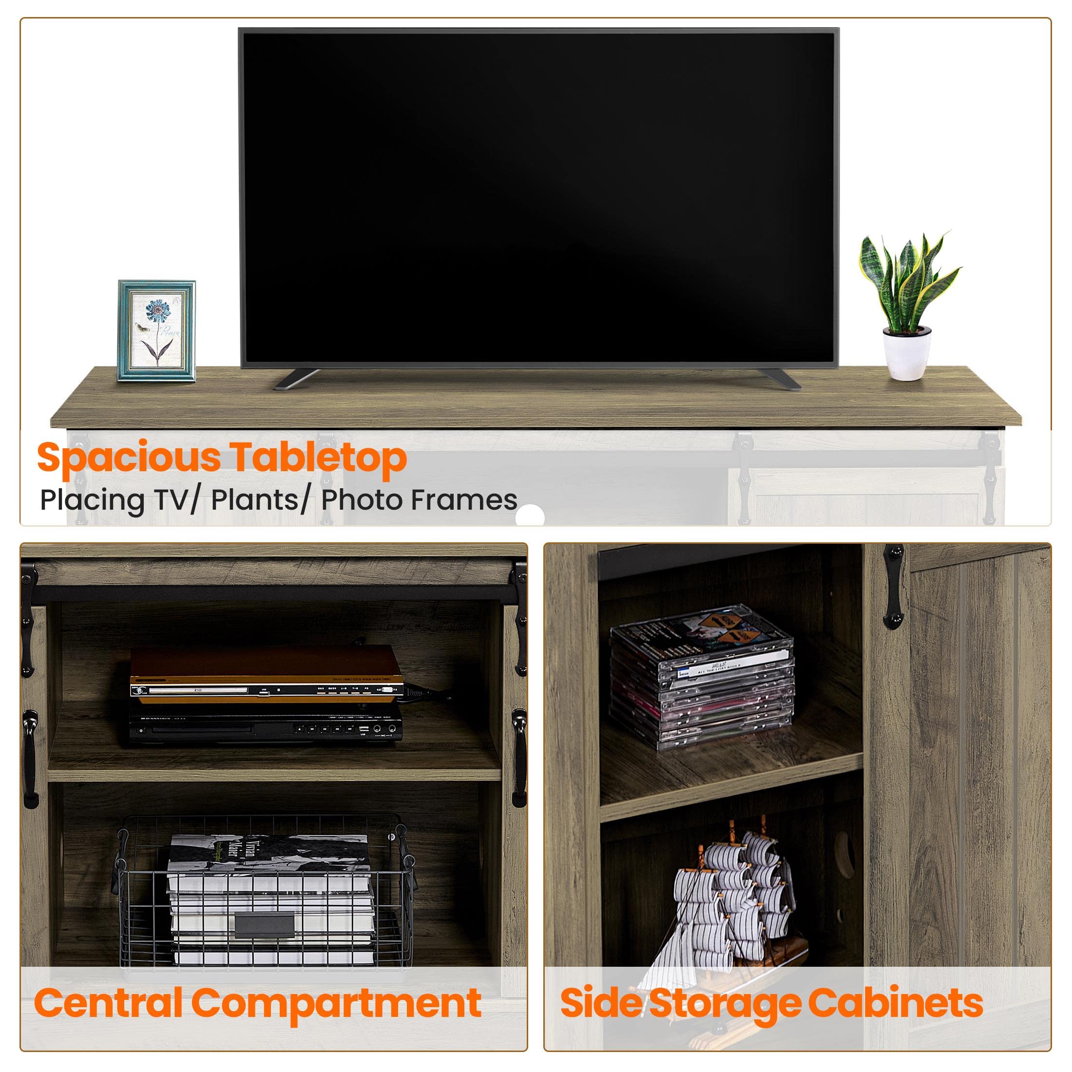 Topeakmart 65 Inch TV Stand with Sliding Barn Doors - Rustic Oak Farmhouse Media Console for Living Room, Bedroom & Home Theater - Sturdy Entertainment Center for TVs up to 65 Inches