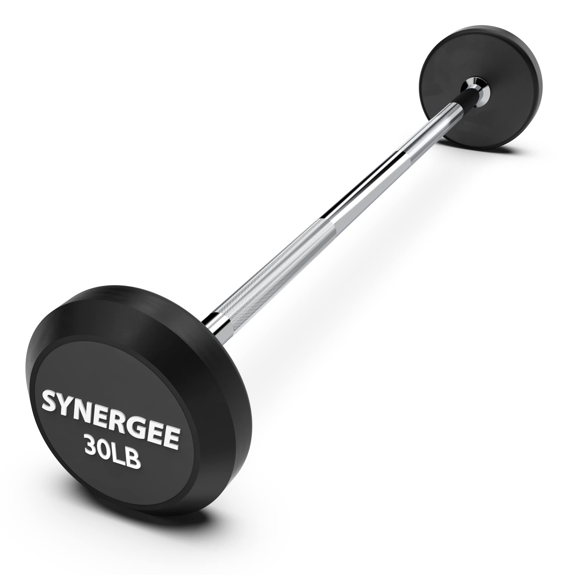 Synergee Fixed Barbell Pre-Weighted Straight Steel Bar with Rubber Weights - 15/20/30/40lb Options for Home Gym Strength Training & Weightlifting Workouts