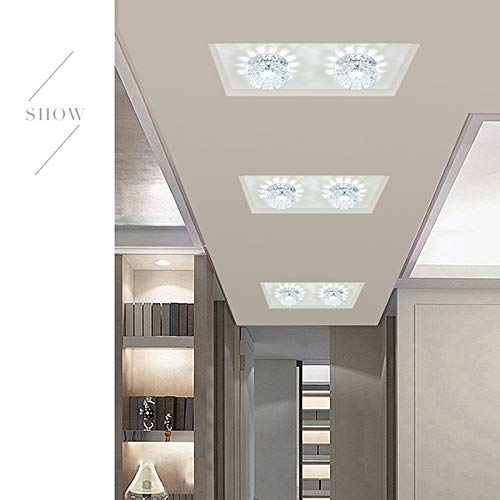 5W LED Recessed Ceiling Light - Flush Mount Crystal K9 Fixture for Porch, Aisle, Hallway - Energy Efficient Pure White Lighting for Home & Office Spaces