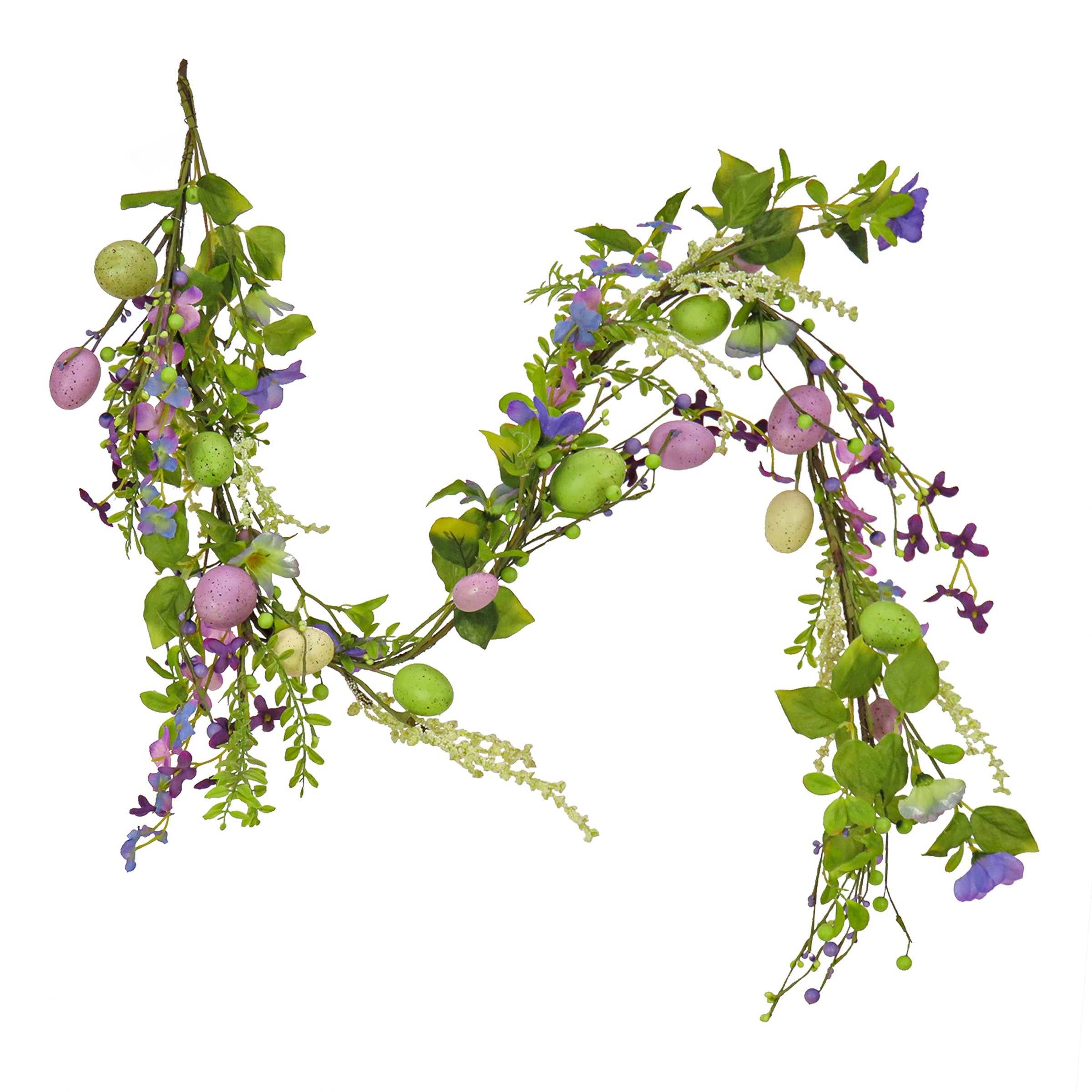 60 Inch Easter Garland with Pastel Eggs & Purple Flowers - Spring Home Decor for Mantel, Doorway, and Party Backdrop