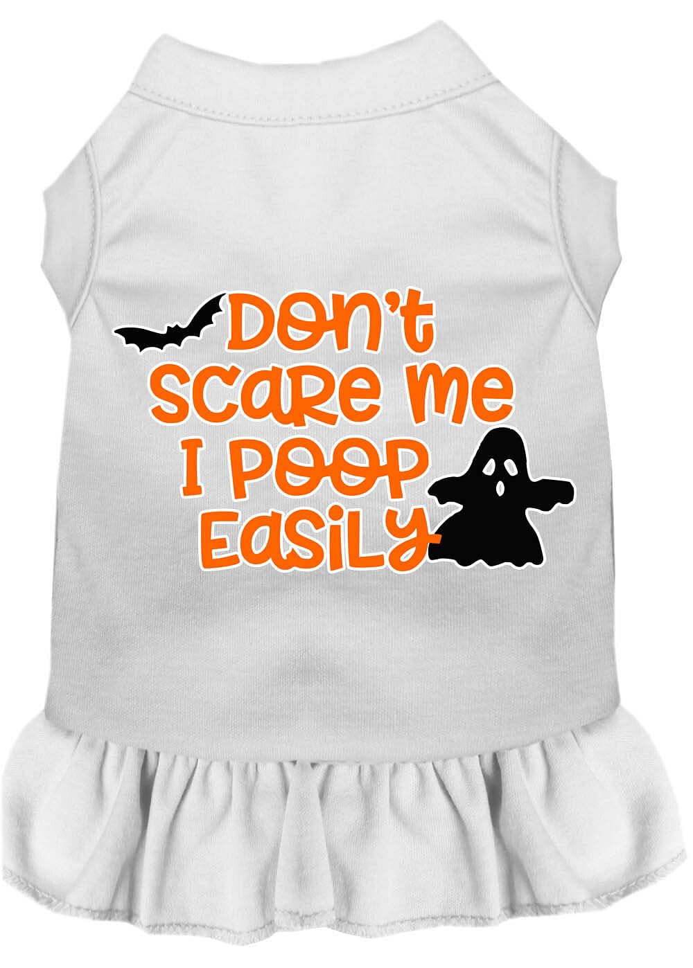 Halloween Pet Costume for Dogs & Cats - 'Don't Scare Me I Poop Easily' Funny Printed Dog Shirt & Cat Dress, White 2XL (20-25 lbs) - Perfect for Halloween Parties, Pet Parades & Photo Shoots