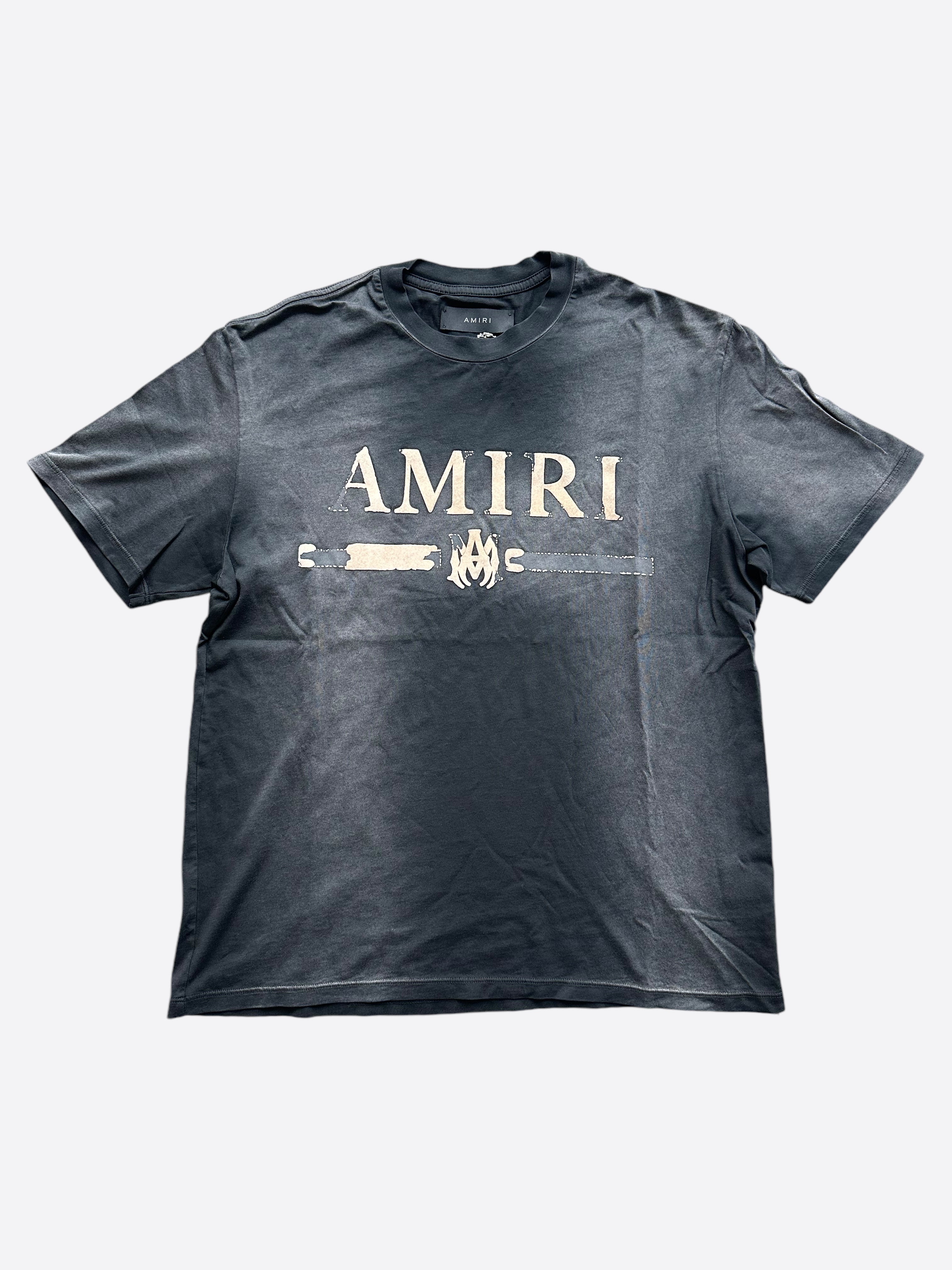 Amiri Faded Black Distressed MA Bar Logo T-Shirt for Men - Vintage Graphic Tee for Casual Wear & Street Style Outfits