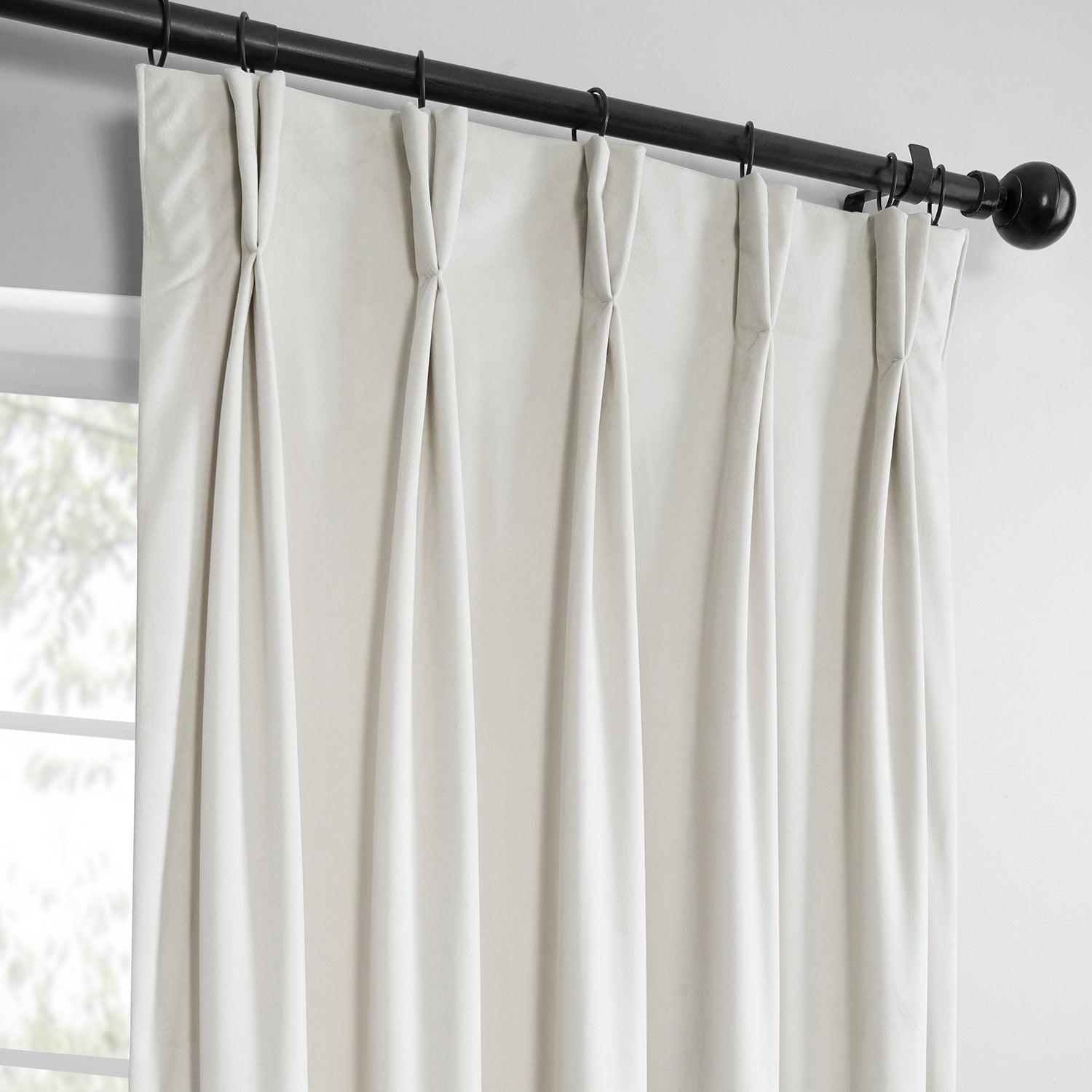 Luxury White French Pleat Velvet Blackout Curtains - Thermal Insulated Room Darkening Drapes for Bedroom & Living Room