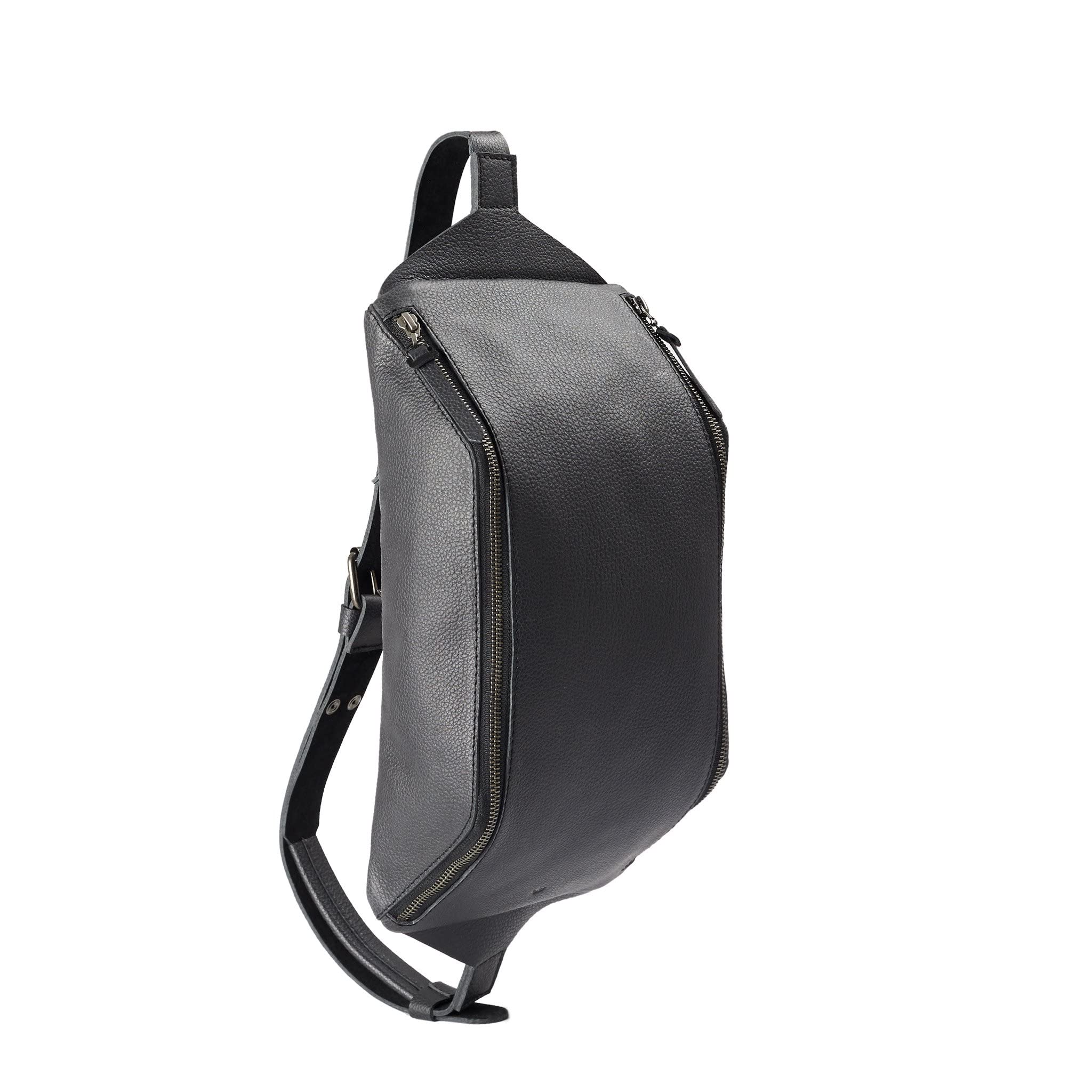 Black Leather Sling Backpack for Men - Single Strap Small Shoulder Bag - Stylish Crossbody Daypack for Street Fashion, Everyday Carry & Festivals - Perfect Gift for Travel & Urban Lifestyle