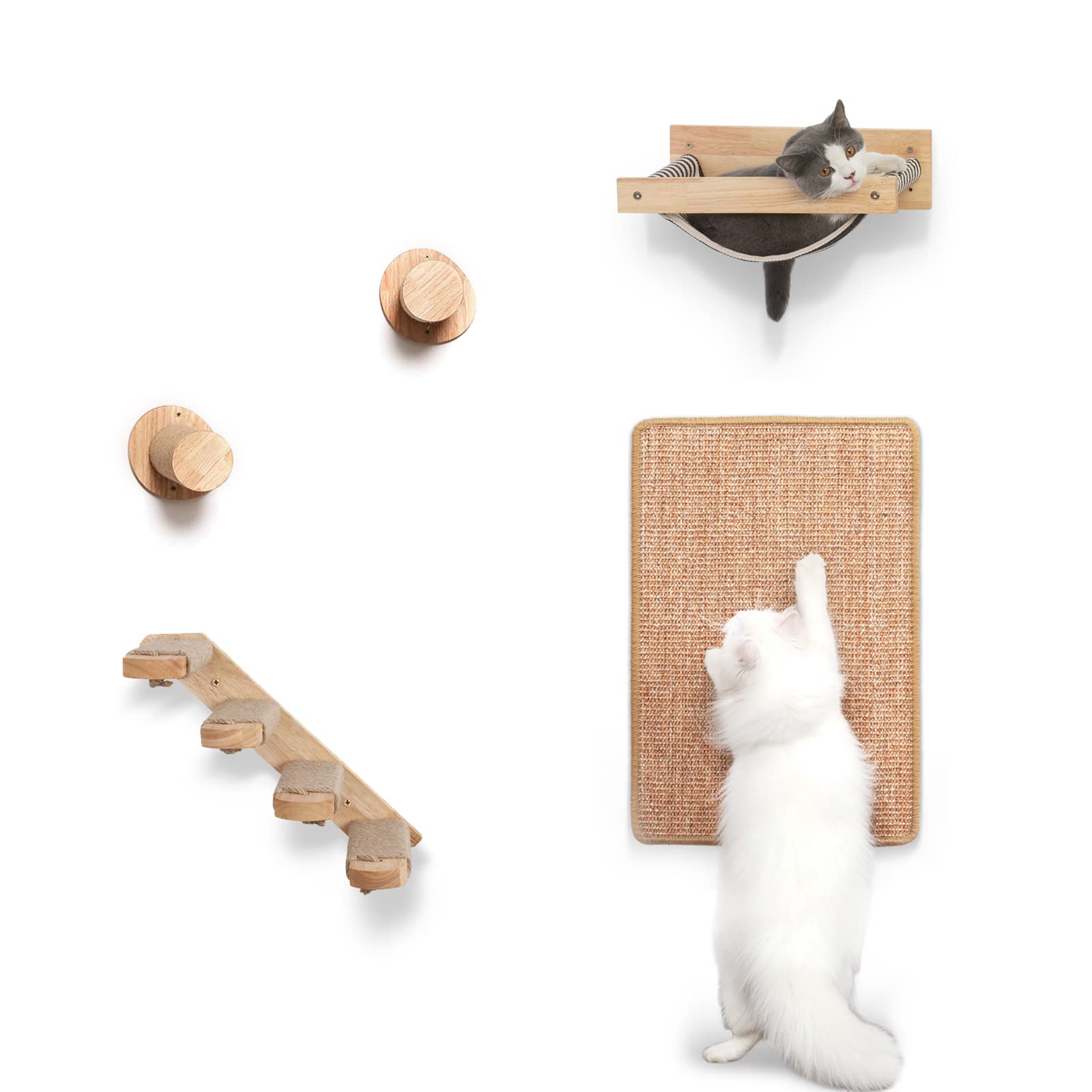 FUKUMARU Cat Wall Furniture Set - Cat Scratcher Mat, Climbing Shelf, Hammock & Wall Steps for Indoor Cats | Multi-Level Play, Sleep & Lounge Space for Kittens & Adult Cats | Perfect for Small Apartments & Cat Enrichment