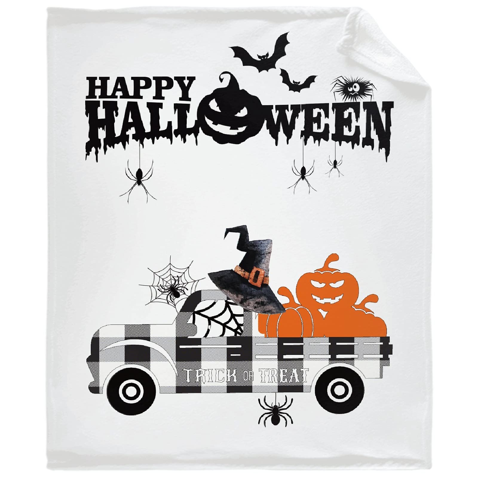 **Halloween Pumpkin Scarecrow Truck Throw Blanket - Soft Flannel Fleece Velvet Plush, Cozy Warm Fuzzy Blanket for Couch, Bed, Sofa - Anti-Pilling Family Size 90