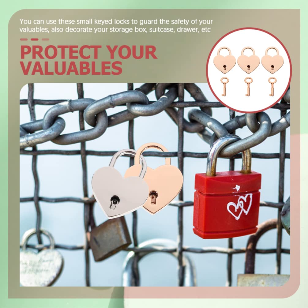 Operitacx 3-Piece Metal Heart Padlock Set - Mini Keyed Locks with Keys for Jewelry Box, Storage Box, Diary & Locker Decor - Golden Small Lock for Gifts, Keepsakes & Romantic Surprises