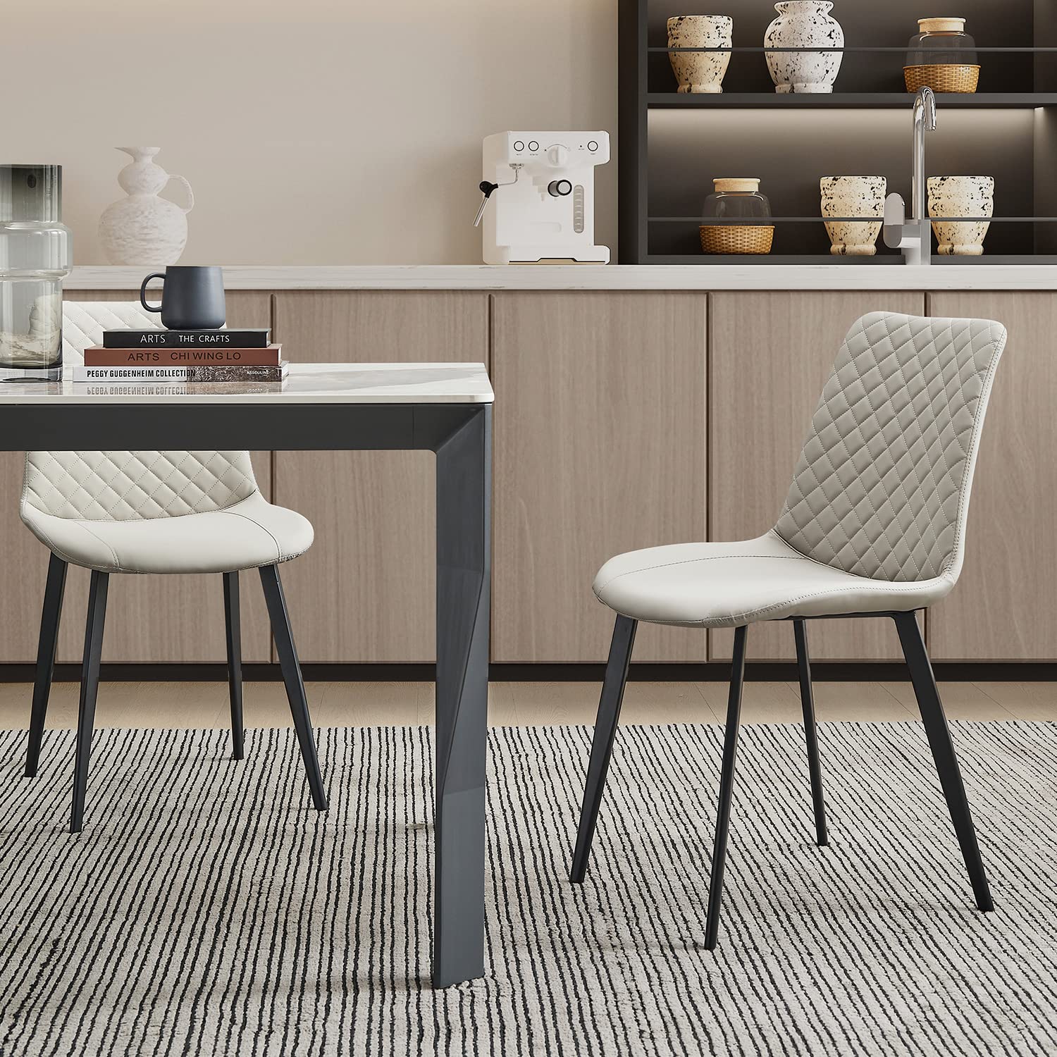 Seonyou Modern Dining Chair Set of 4 - Beige Upholstered Kitchen Chairs with Sturdy Metal Legs, Mid Century Design for Dining Room, Kitchen, and Restaurant Use
