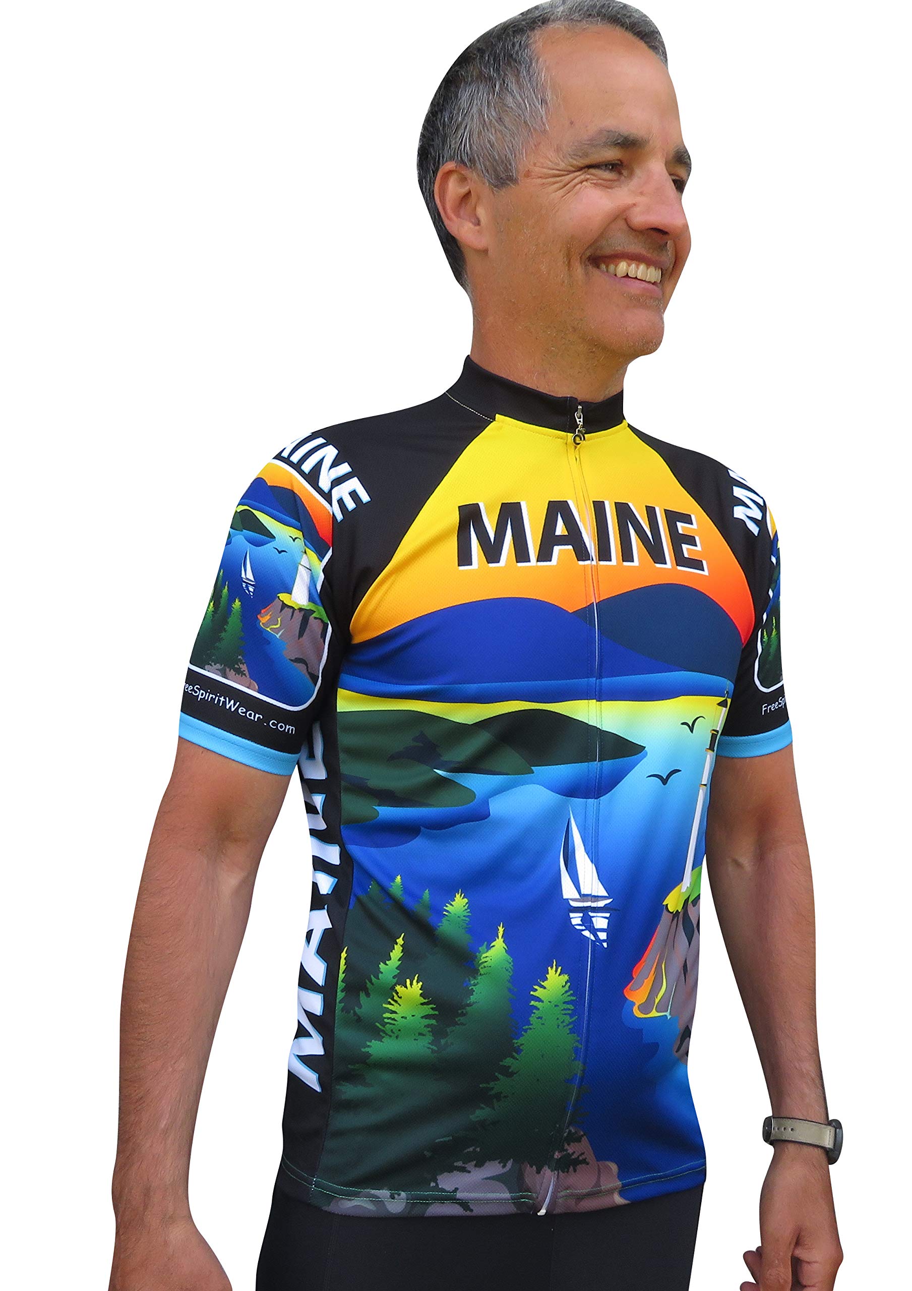Free Spirit Wear Maine Cycling Jersey - Breathable & Comfortable Bike Shirt for Men & Women - Perfect for Road Biking, Mountain Cycling & Outdoor Adventures