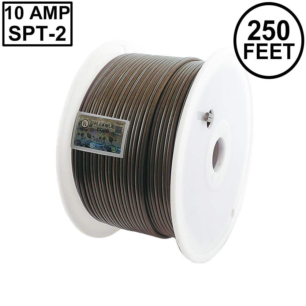 250ft Brown 18 Gauge SPT-2 Zip Cord Wire for Outdoor String Lights - Perfect for Patio, Garden, and Holiday Decorations