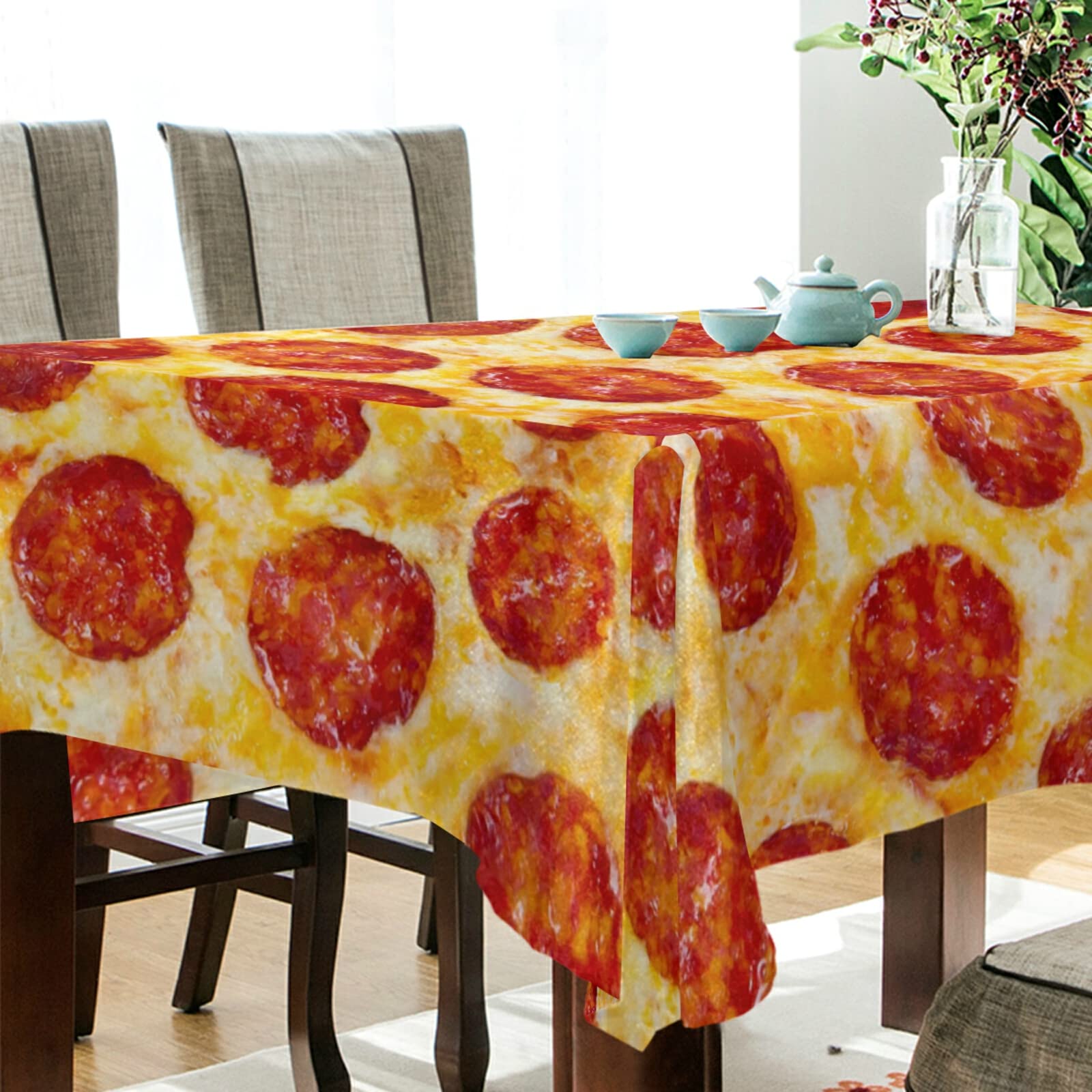 ALAZA 60 x 90 Inch Rectangle Tablecloth - Wrinkle-Free, Washable Pepperoni Pizza Print Fabric Table Cover for Christmas, Thanksgiving & Parties | Perfect for Dining Tables, Buffets & Holiday Decorations
