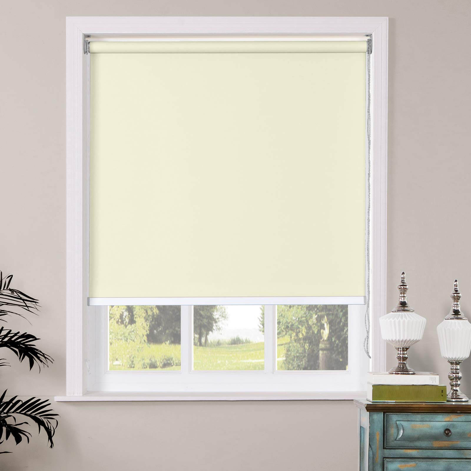 TWOPAGES Blackout Roller Shades for Windows & Doors - Custom Beige Window Blinds with UV Protection & Energy Saving Features | Perfect for Bedrooms, Living Rooms & Home Offices