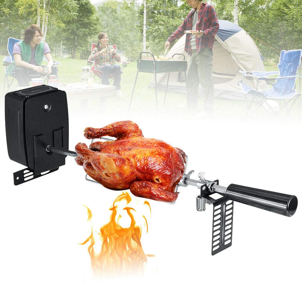 Electric Stainless Steel Rotisserie Grill Motor with Spit Rod & Meat Forks - Perfect for Backyard BBQs, Chicken Roasting, and Outdoor Cooking