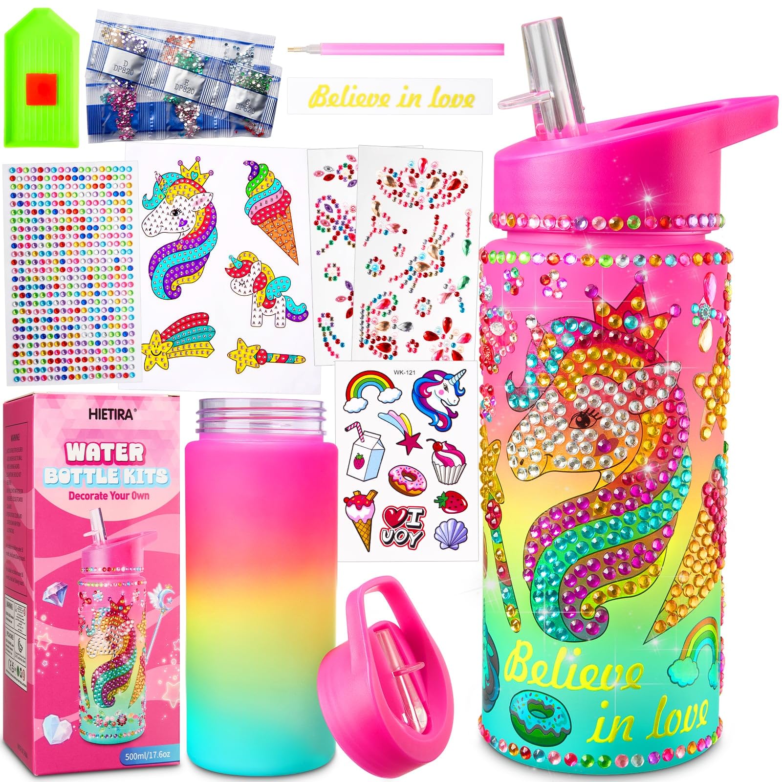 Custom DIY Water Bottle Decorating Kit for Girls Ages 4-12 - Unicorn Themed Arts & Crafts Birthday Gift for 4 5 6 7 8 9 Year Old Girls - Fun Creative Activity for Parties, School Projects & Home Decor